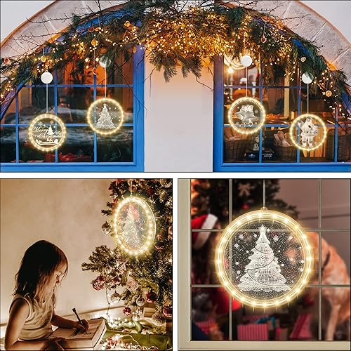Miniatura 9 de TRELC Luz decorativa de Navidad para ventana, 8.2 pulgadas, 3D colgante, luces LED de decoración de ambiente, para centro comercial, hogar, ventana,