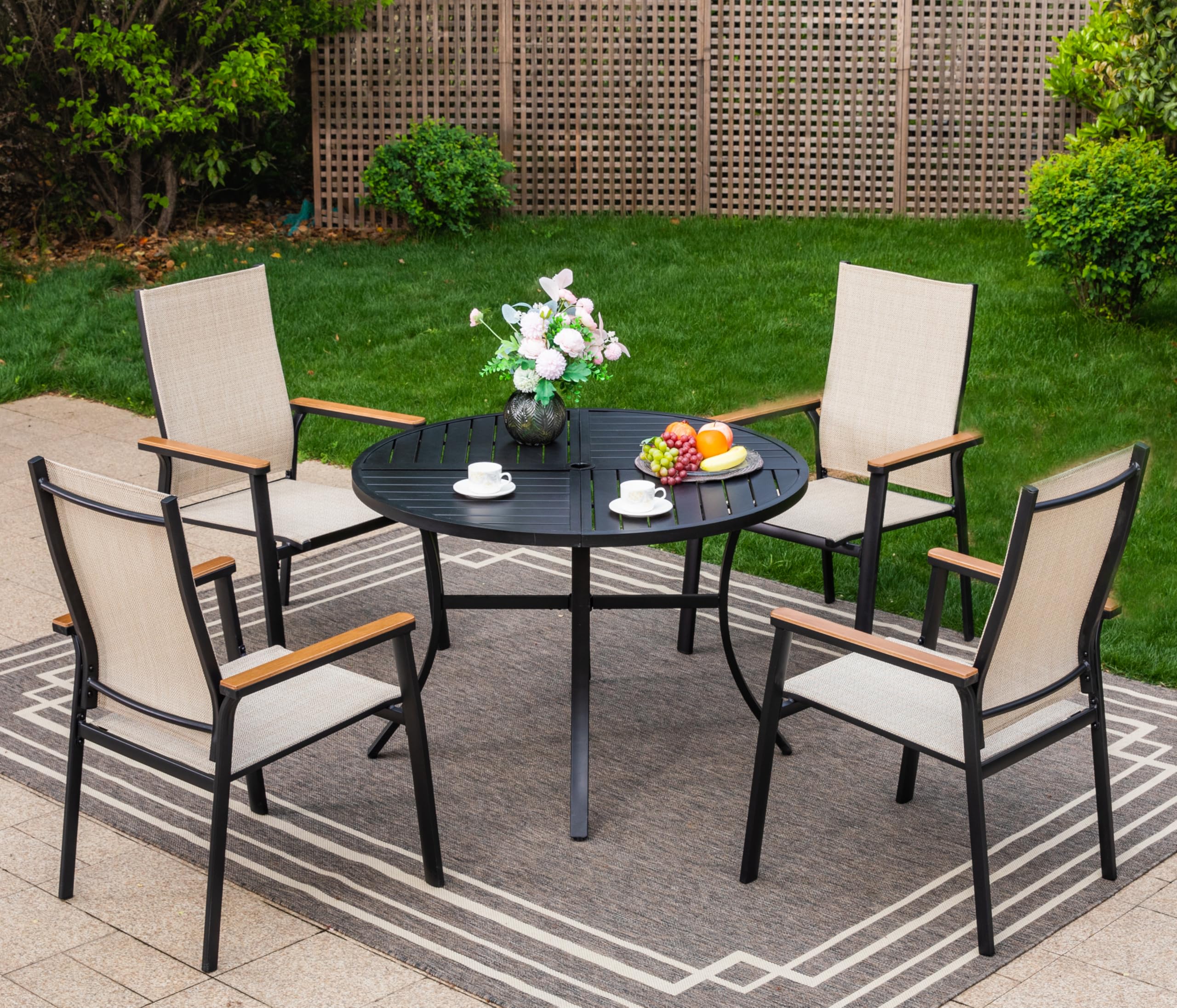 Sophia &amp; William Round Patio Dining Set for 4 with Aluminum Chairs, Beige