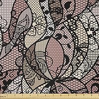 Vista 26 de Ambesonne The Yard, tela de jirafa estilo de dibujos animados que caminan entre árboles pequeños sobre fondo grunge, tema de sabana, tela de punto