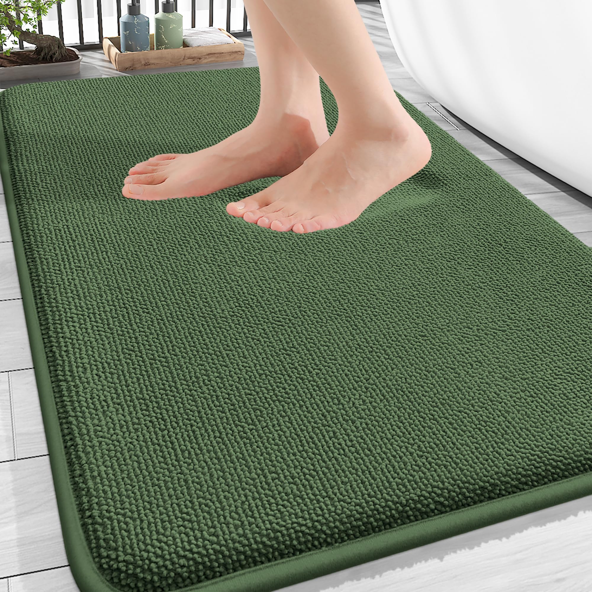 OLANLY Memory Foam Bathroom Rugs 30x20, Absorbent Bath Mat, Olive Green