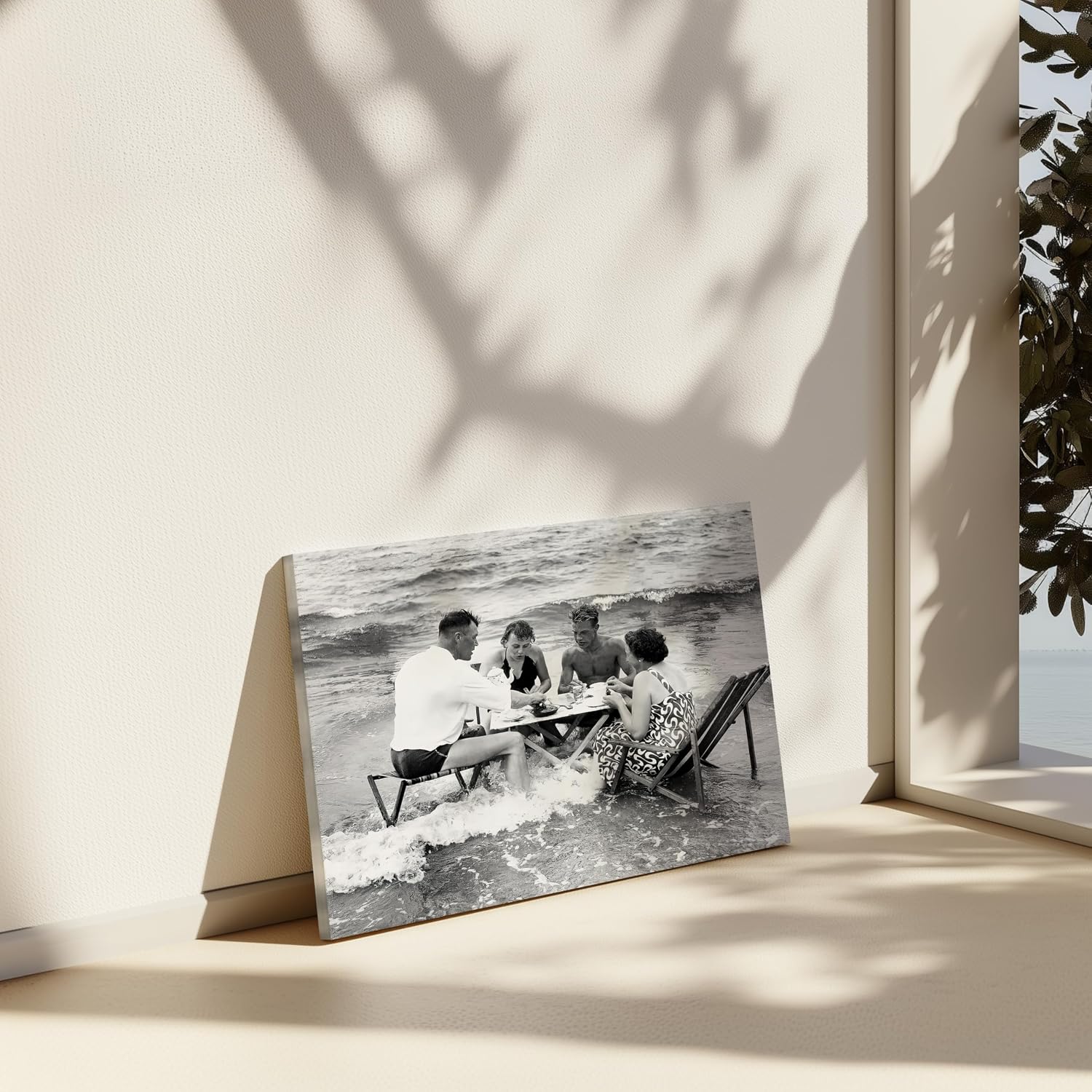 Poster Master Surf Tea Party Canvas - Family Vacation Print - Beach Art - Black & White Photography - Gift for Men & Women - Wall Decor for Bedroom, Ocean or Beach House - 8x10 STRETCHED Canvas