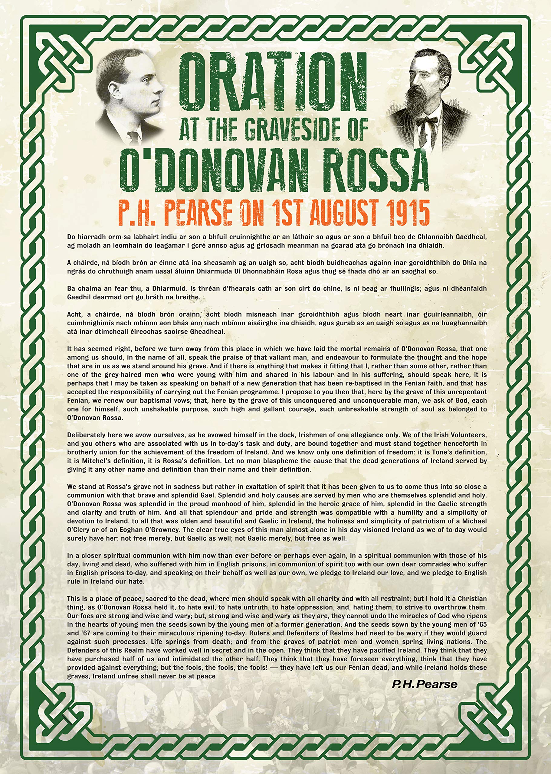 PMI 1916 POSTERS Exclusive A4 Poster - P. H. Pearse Oration at the Graveside of O'Donovan Rossa August 1st 1915
