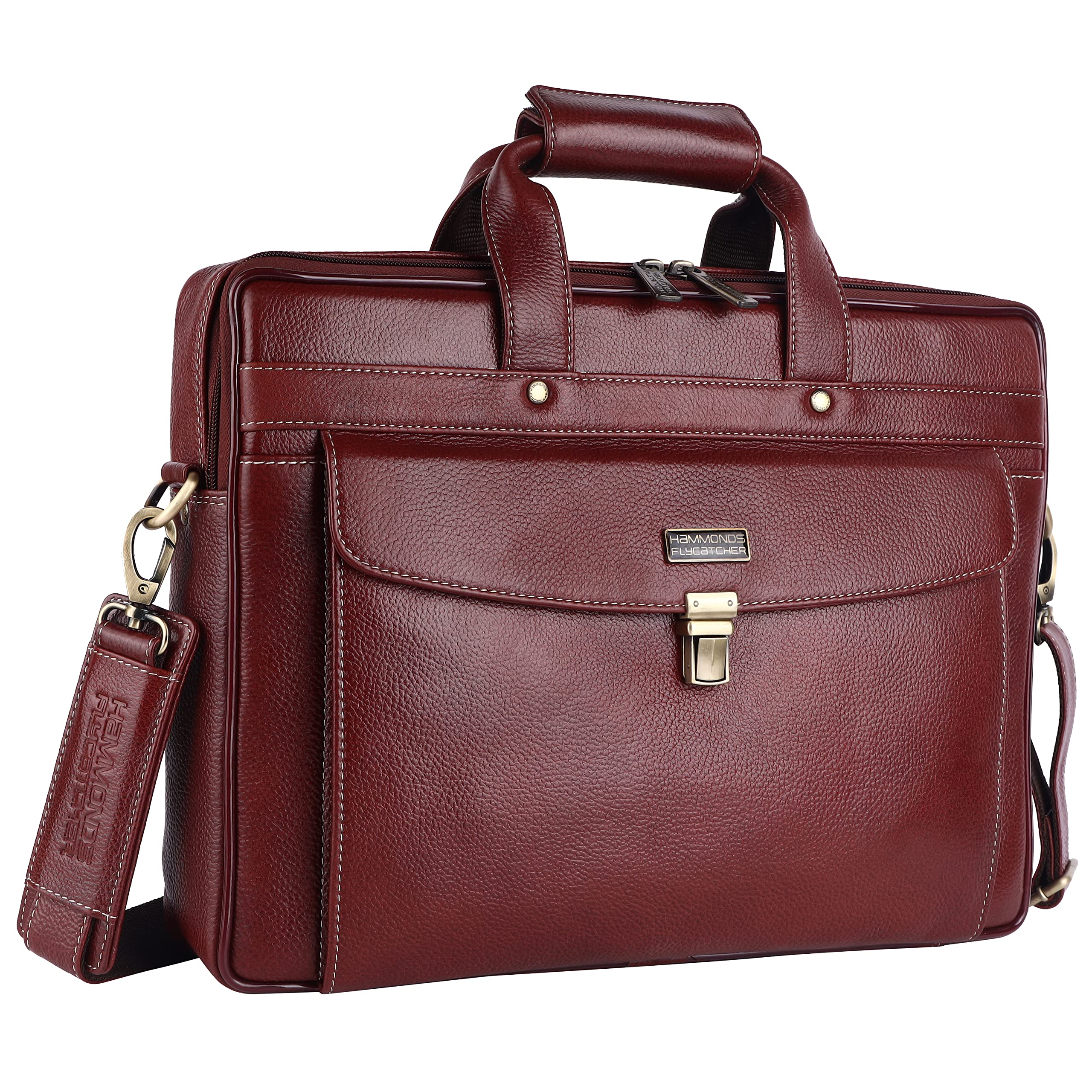 HAMMONDS FLYCATCHER Genuine Leather Office Bag for Men, Laptop Bag for Men, Leather Bag for men for 15.6 Inch Laptop, Adjustable Strap, Multi Compartments, Trolley Strap, 1 Year Warranty - Brown (B083M1KRKJ) Amazon Price History, Amazon Price Tracker