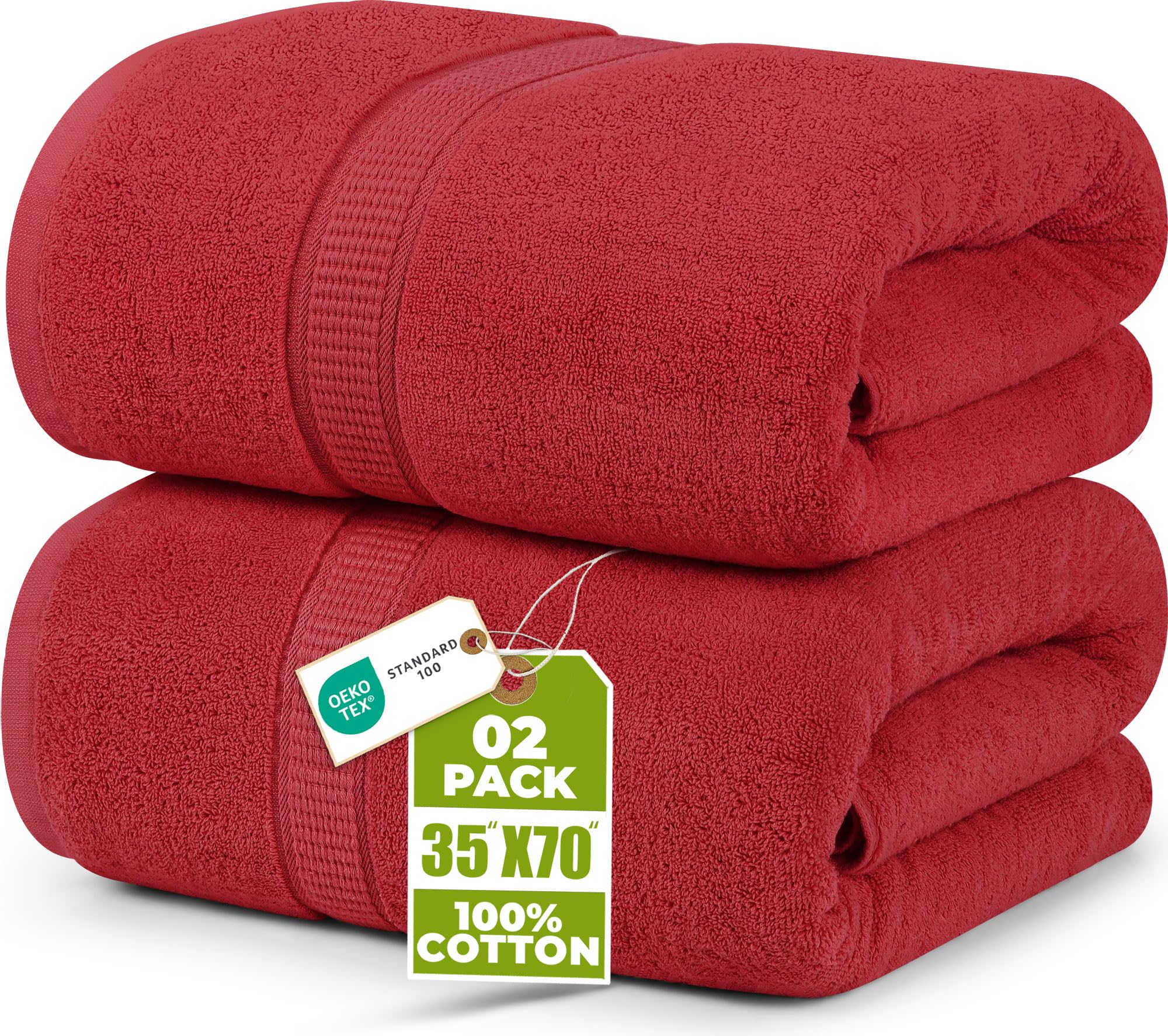 Utopia Towels Luxurious Jumbo Bath Sheet 2 Piece, 600 GSM, 35 by 70 Inches, 100% Ring Spun Cotton, Highly Absorbent and Quick Dry Extra Large Bath Towel, Super Soft Towel, Red