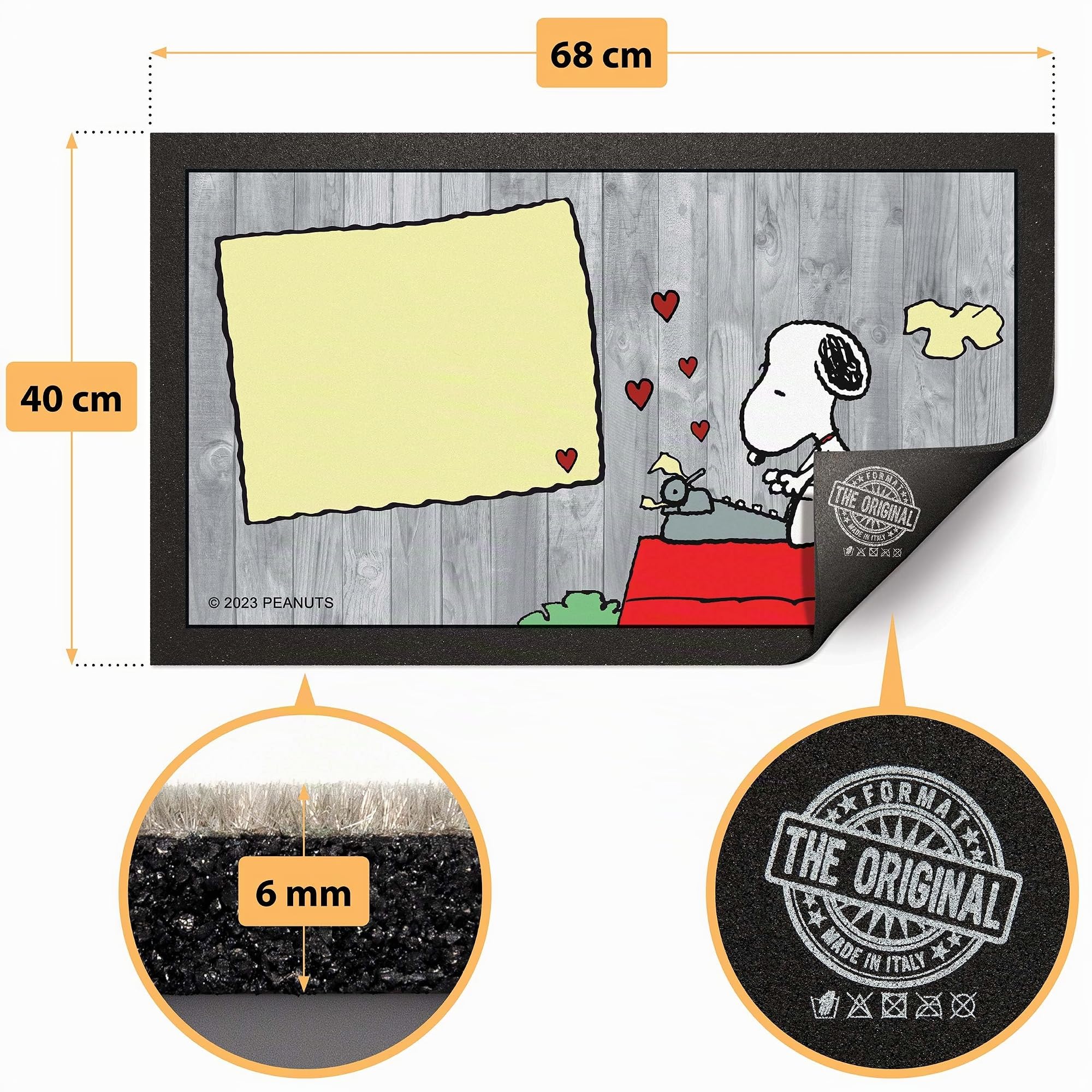 La Zerbineria Peanuts - Zerbino Personalizzato Format Mod. Snoopy Typewriter cm. 40x68 cod. 22355