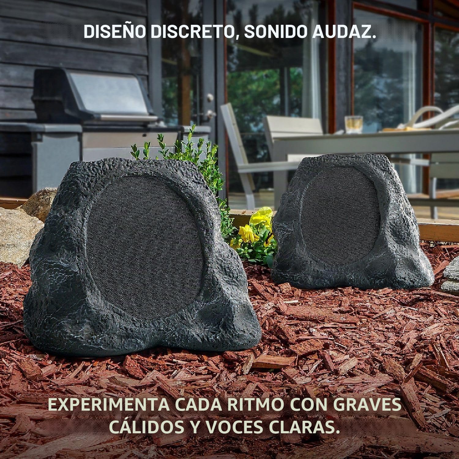 VICTROLA Rock Speaker Connect Stone – Altavoz inalámbrico para Exteriores con Bluetooth 5.3, 22 Horas de autonomía, Carga Solar, Conecta hasta 20 Altavoces Tipo Roca, Resistente al Agua y Polvo IP65