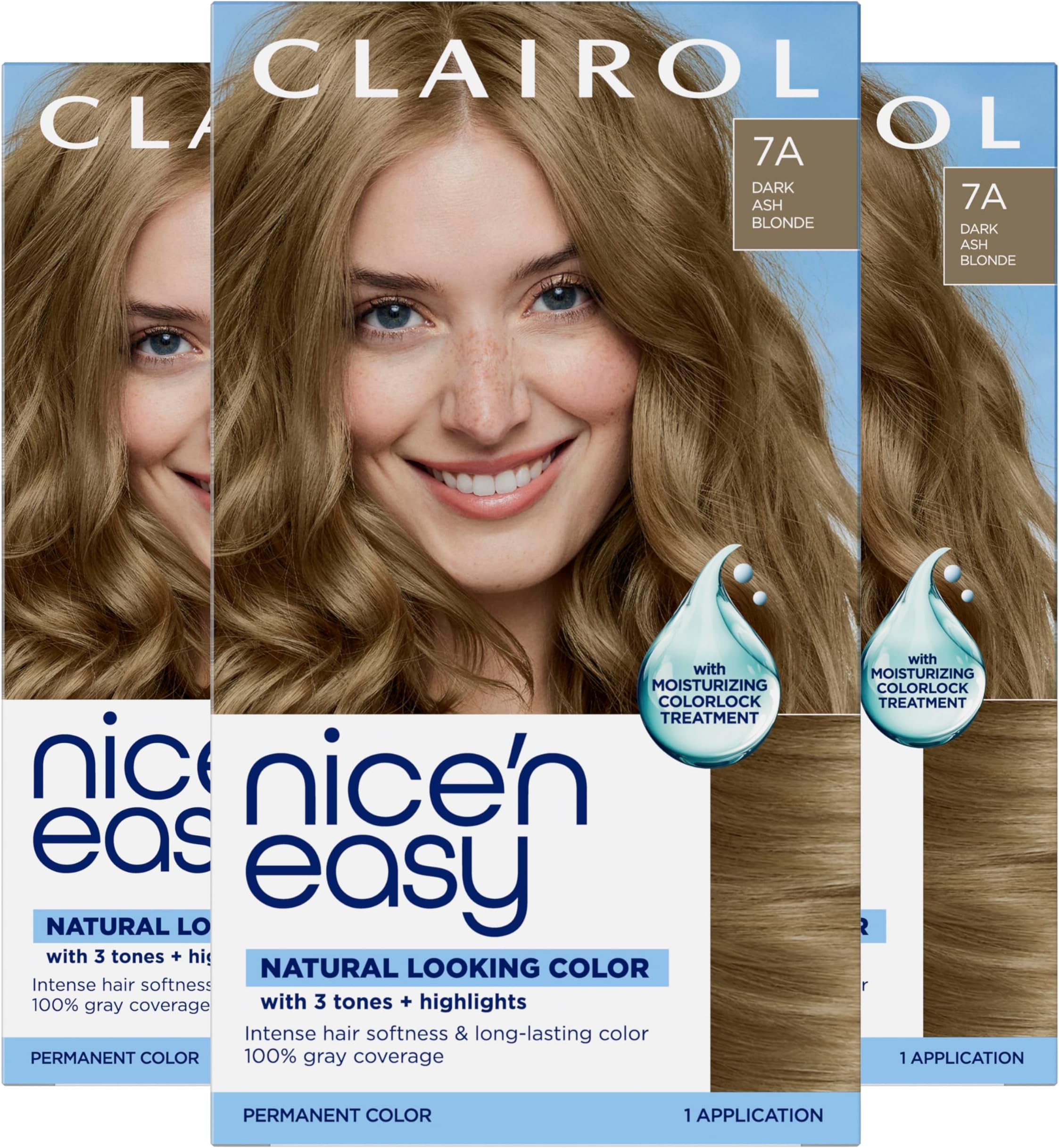 Nice'n Easy Permanent Hair Dye, 7C Dark Cool Blonde Hair Color, Pack of 3 (Packaging May Vary)