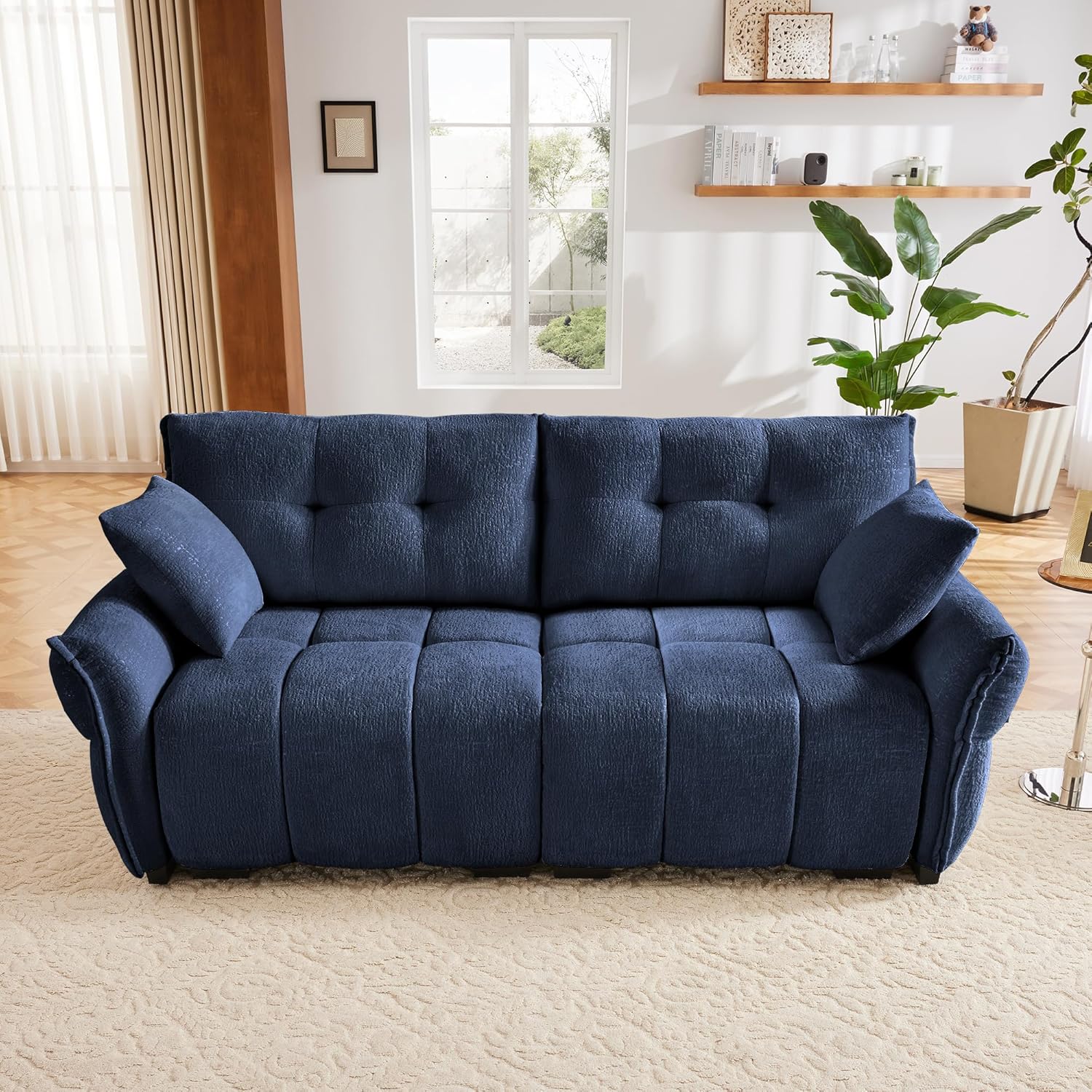 Modern Modular Sectional Sofa, 78.7" Comfy Deep Seat 2-Seater Sofa Oversized Loveseat Sofa, Upholstered Tufted Chenille Sofa with 2 Throw Pillows for Living Room Bedroom Apartment, Blue