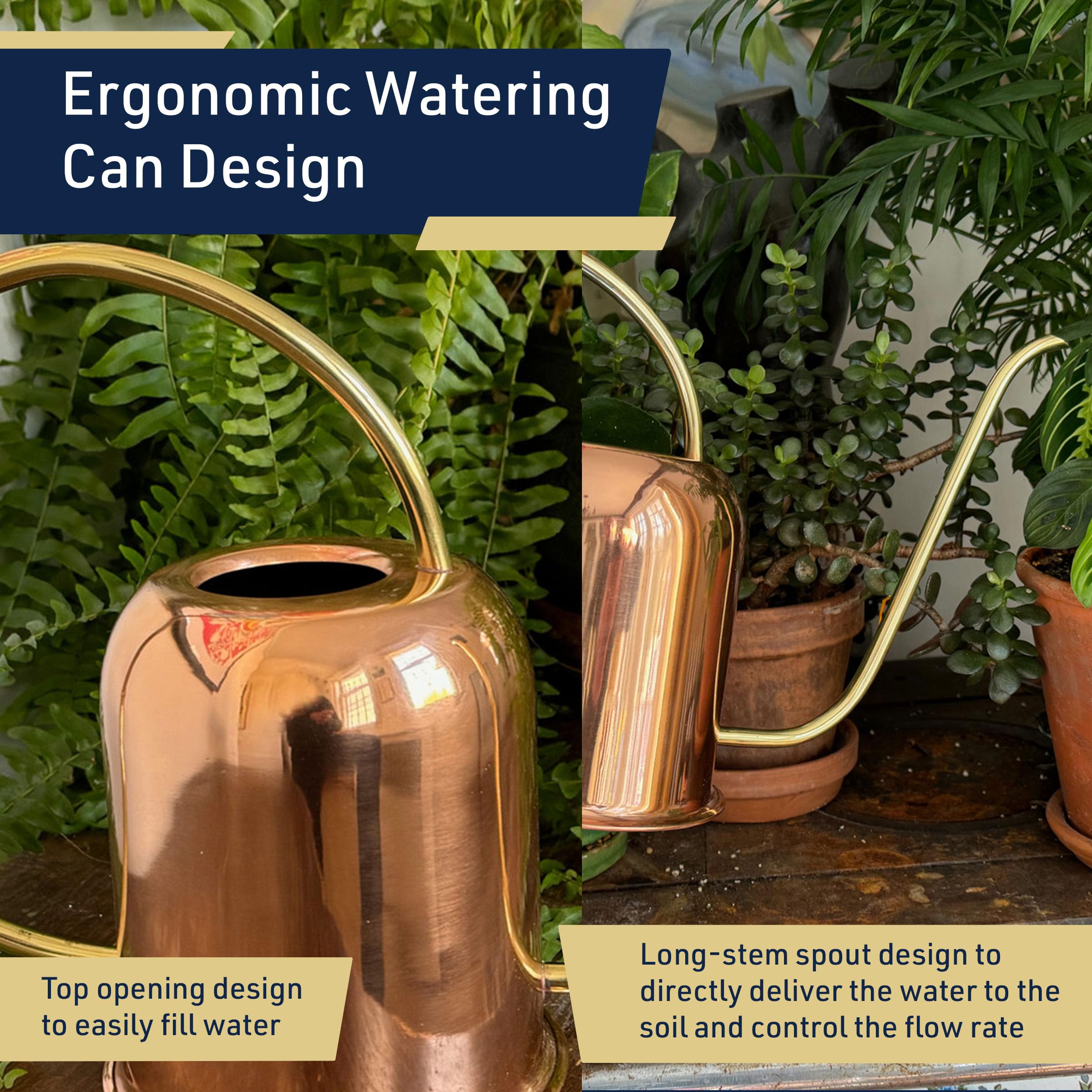 Regadera de Cobre para Plantas de Interior – 48 onzas de Boquilla Larga precisa pequeña Lata de Agua para Plantas, bonsái, suculentas, Plantas de Interior o jardín – Regaderas de Metal para Plantas