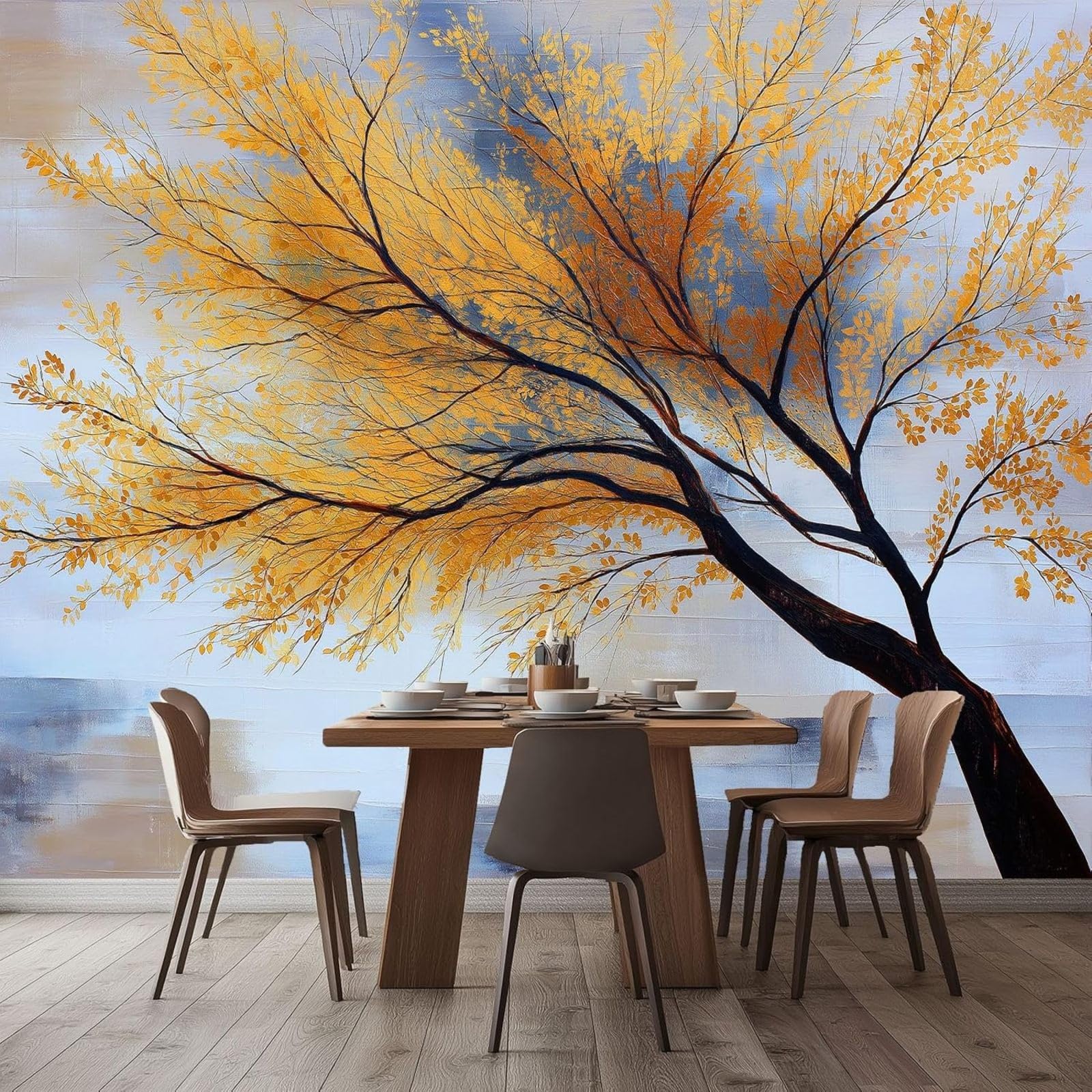 hgjdjhnf Photo Wallpaper Oil Painting Golden Tree Modern wall Mural Living Room Bedroom wall Art wall, Beige, 200cm x 140cm