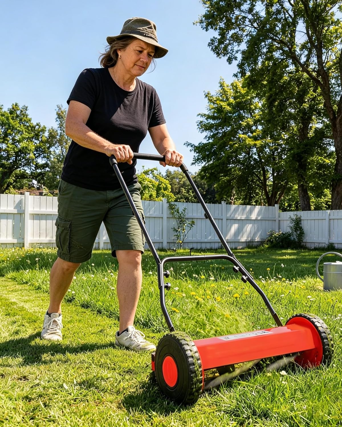 14-Inch Hand Push Reel Lawn Mower, 5-Blade Manual Push Lawnmower, 0.4-4" Adjustable Cutting Height, Lightweight for Small/Medium Yards, Easy Assembly, Compact & Quiet, Red