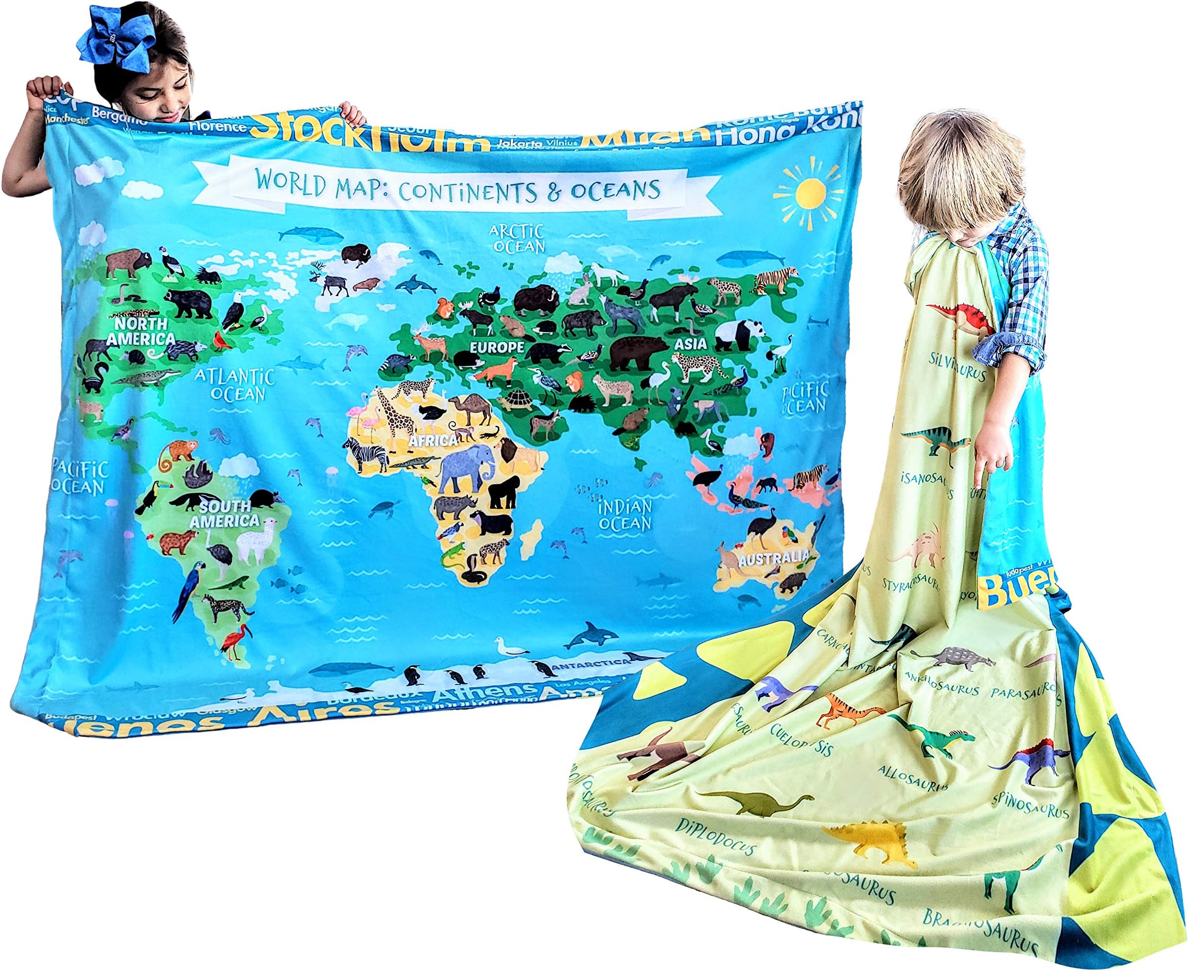 Birdy Boutique - Double Sided Learning Blanket® - I Love Dinosaurs - Learn Species and Names & World Map - Cozy Soft Minky - Great for Early Readers, Homeschoolers, PreK, Kindergarten - 50" X 60"