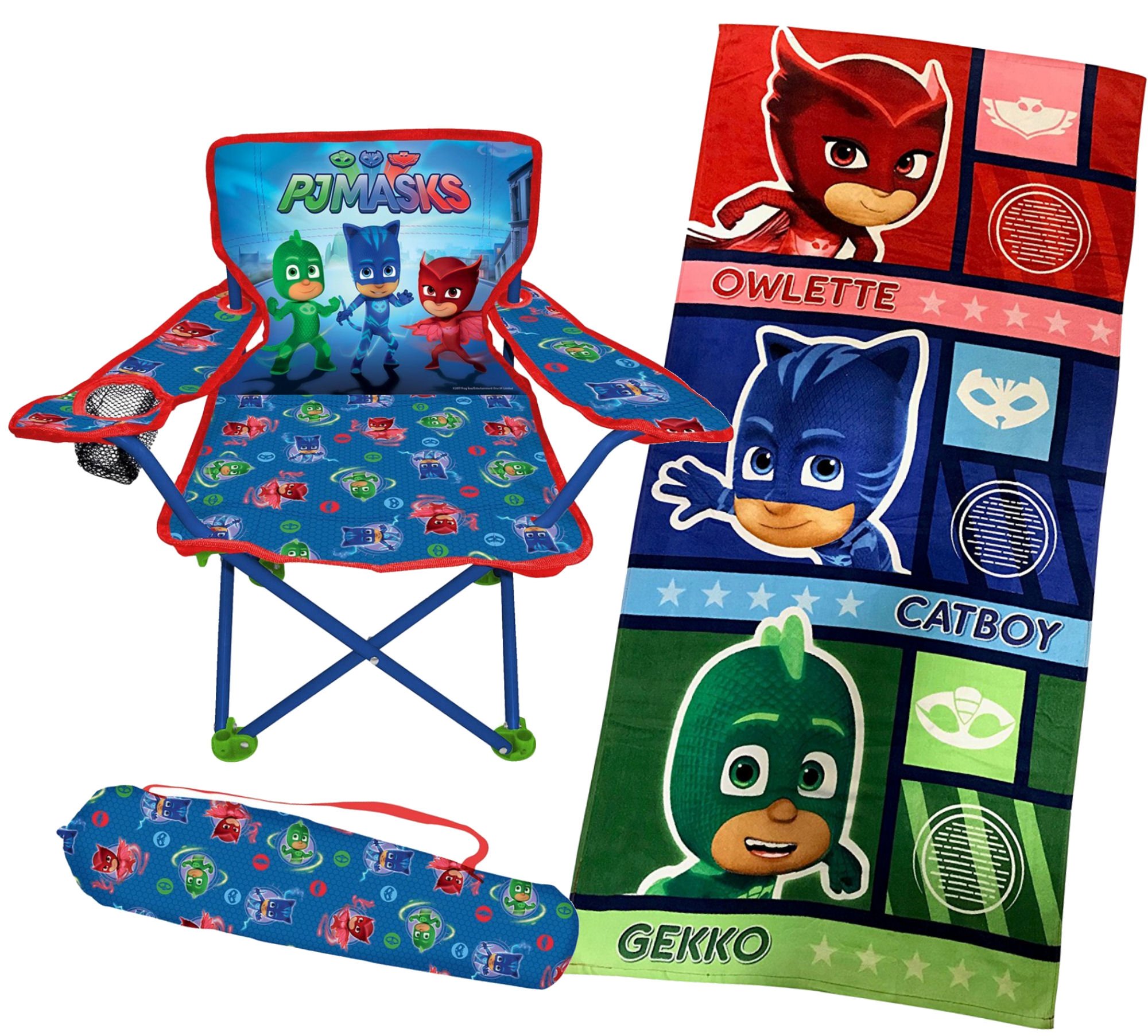 PJ Masks Fold N Go Chair for Kids and PJ Masks Beach Towel Bundle of 2 Items