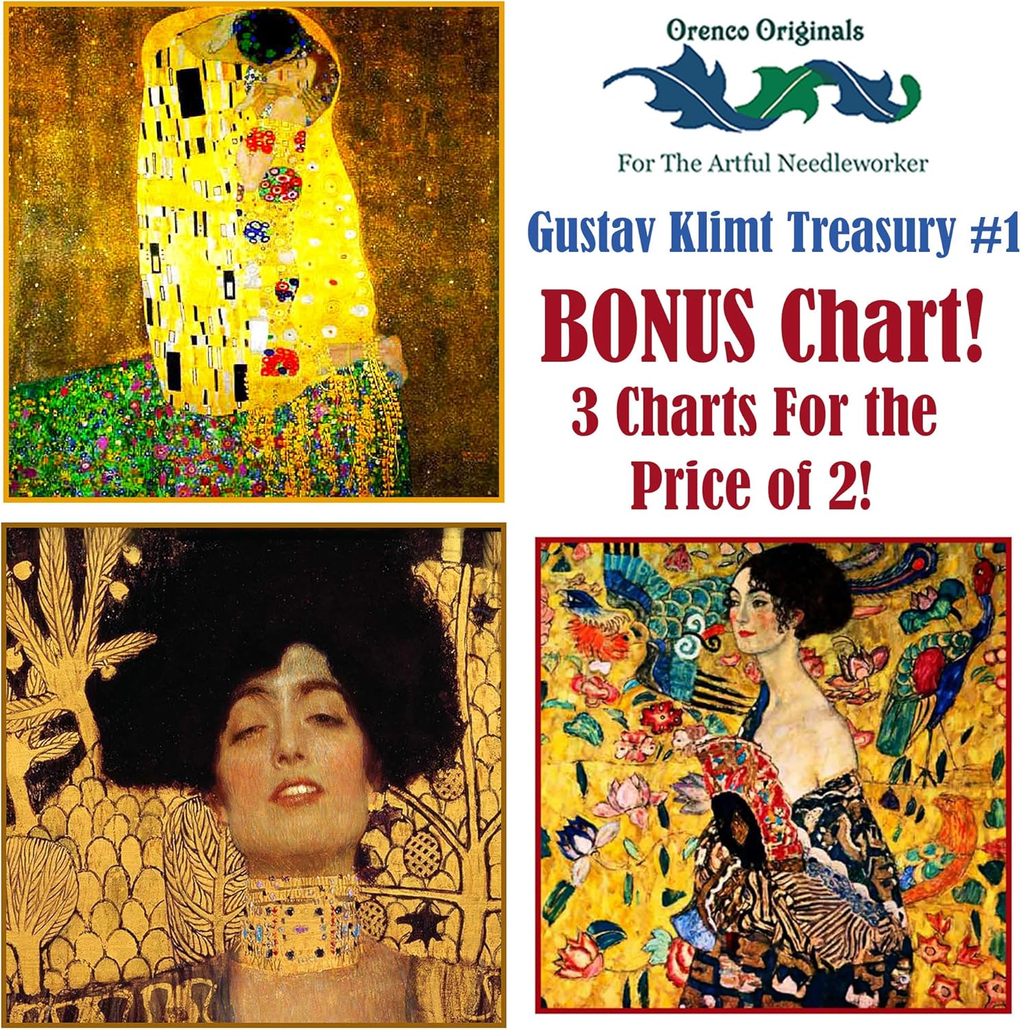 Gustav Klimt Deluxe Treasury #1-3 Counted Cross Stitch Patterns Charts