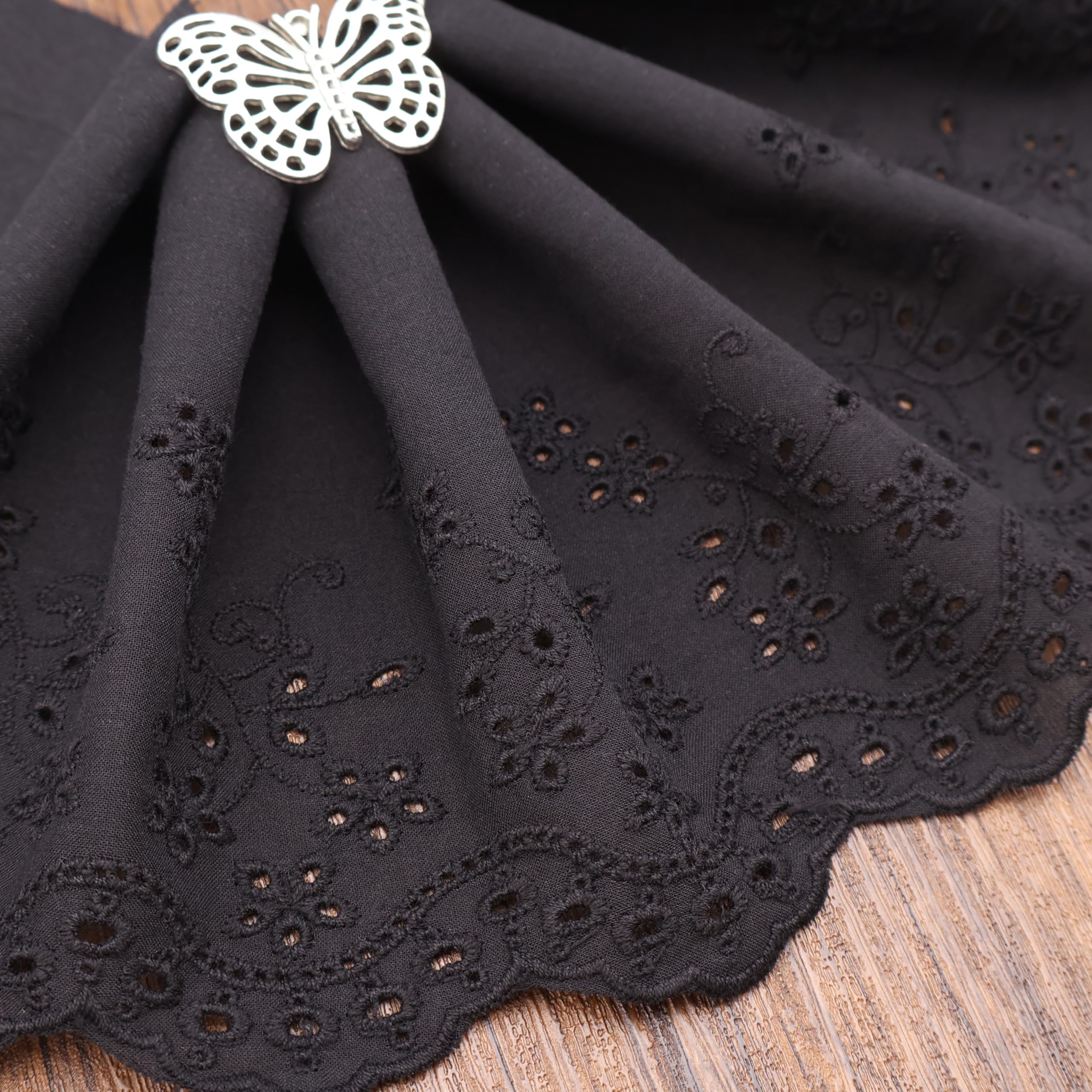 Embroidery Eyelet Lace Trim Vintage Black Cotton Lace Trim for Sewing Clothes (5.5inch/14cm 3yards)