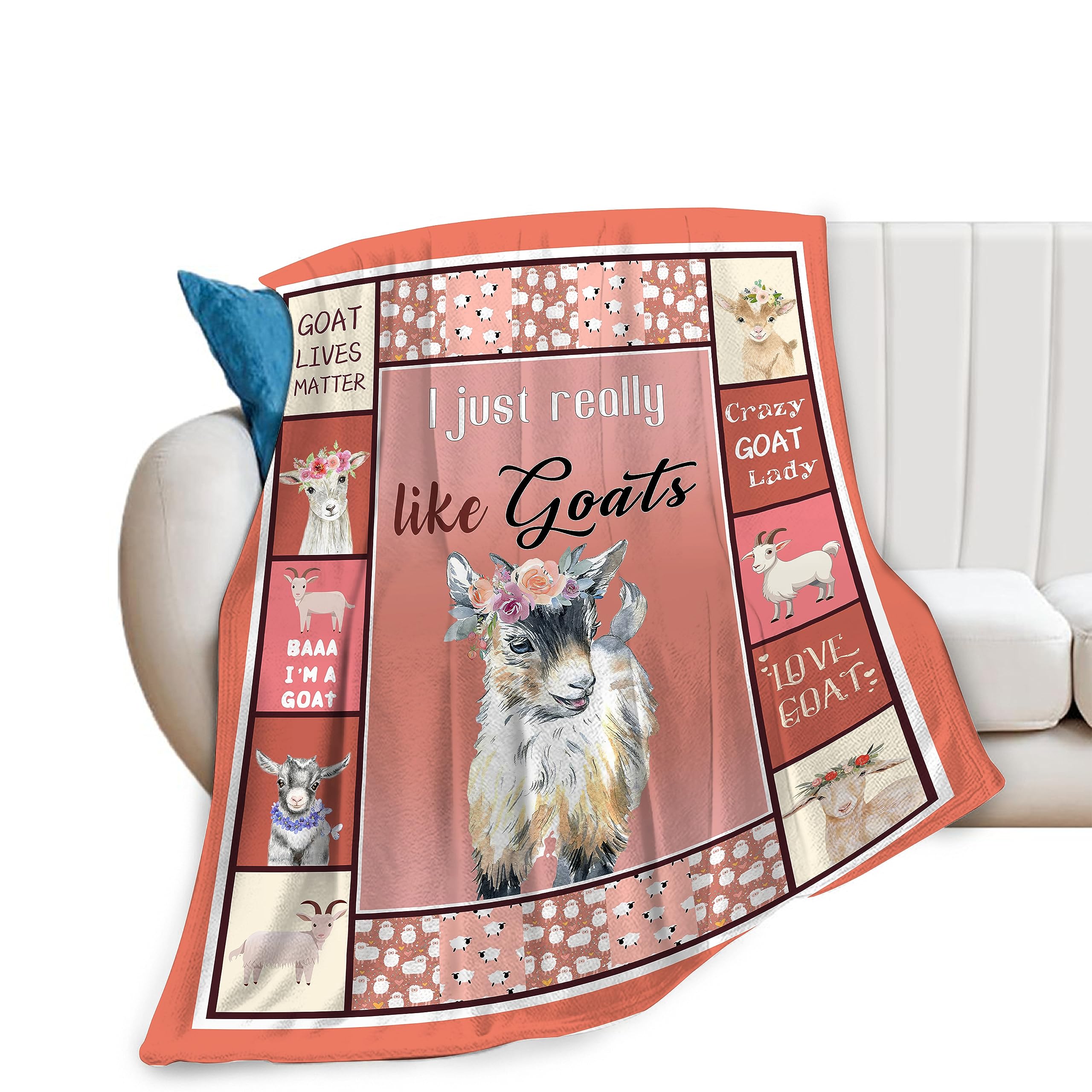 Goat Blanket Soft Cozy Cute Goat Sheep Stuff Throw Blanket Farm Animal Fleece Plush Bedding Decor Blanket Gifts for Women Girls Kids Adults Bed 40"X50"