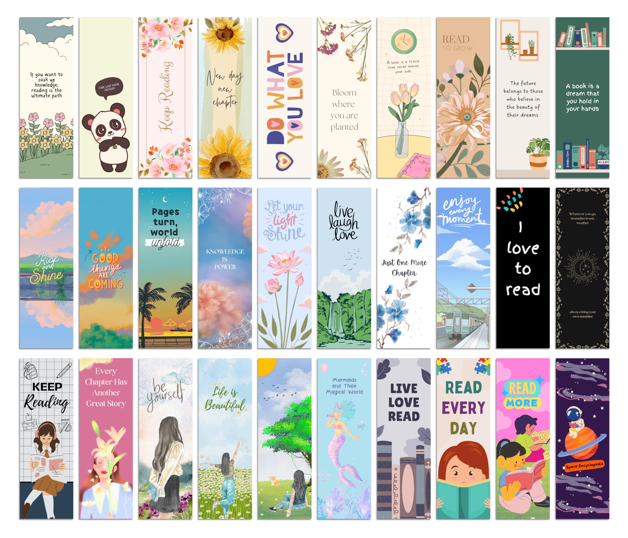 The Papier Ocean Designer Bookmarks - 350 GSM, 6 x 2 inches - Specially Designed for Enthusiasts, No Repeat Designs (Set of 30-1, 30)