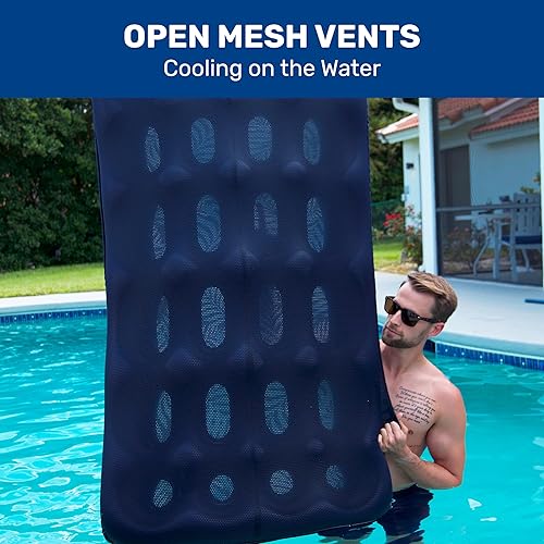 Miniatura 4 de Aqua- Flotador inflable con contorno de 18 bolsillos con cubierta de tela de lujo de gran tamaño, flotador de piscina para sentarse al sol, alta