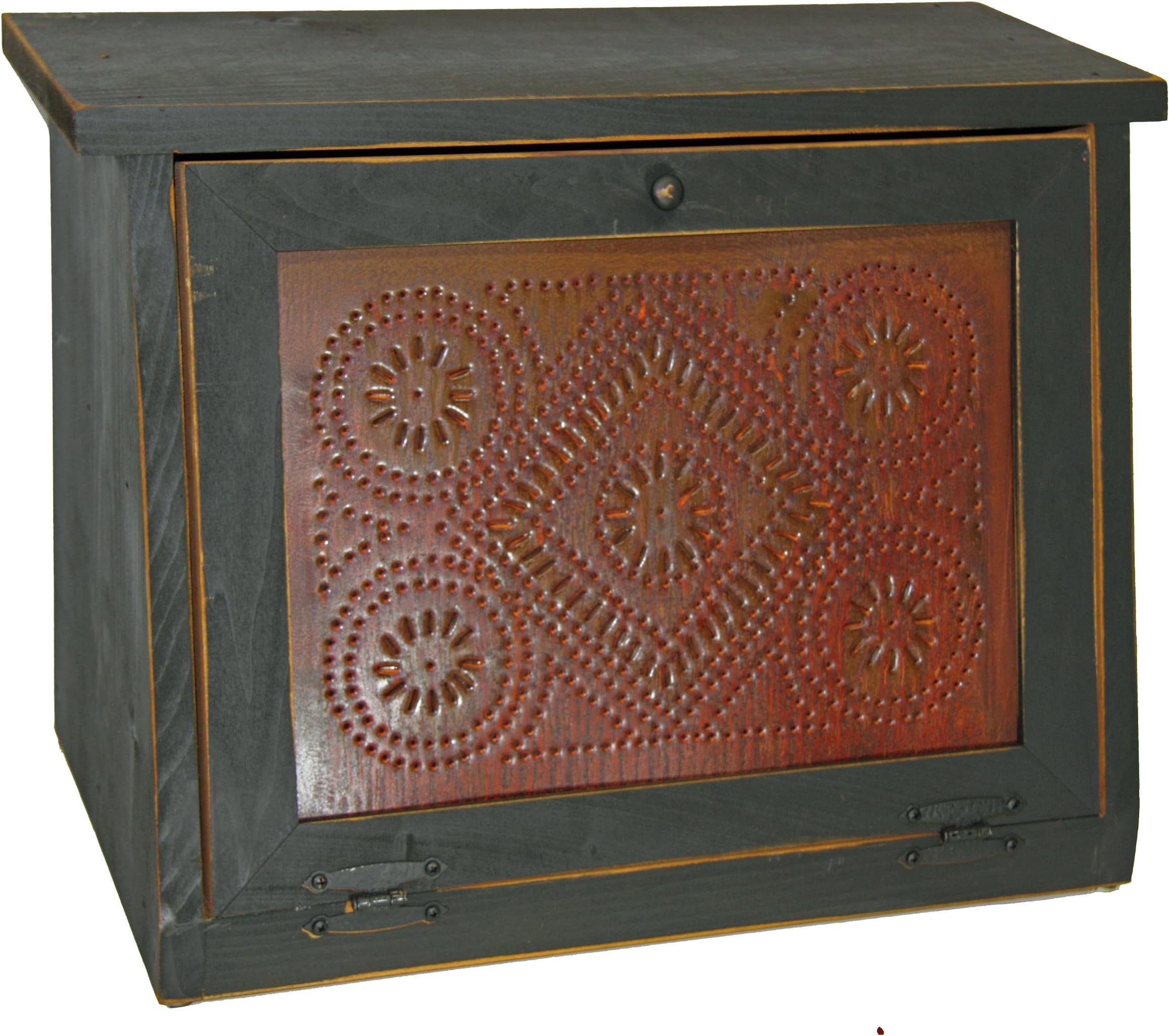 Country Rustic Primitive Bread Box Rusty Diamond Punched Tin