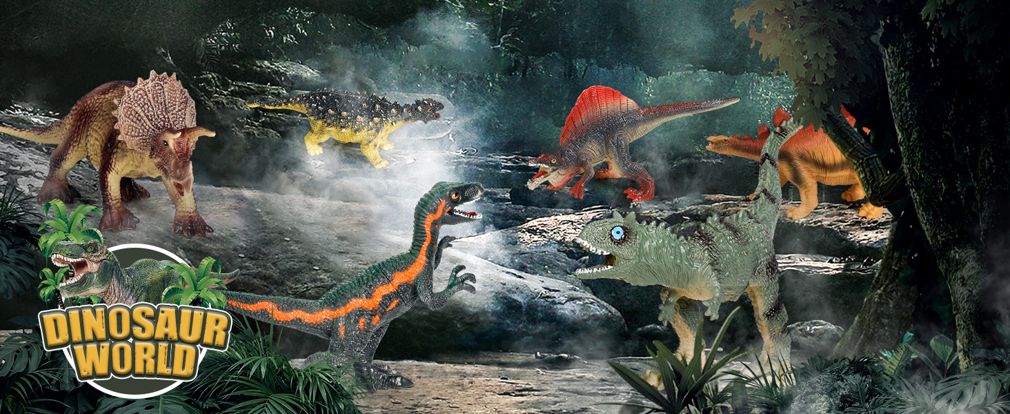 FRUSE Dinosaurus Speelgoed,12 Stuks Realistische Grote Jurassic Dinosaurus Figuren met Grote Speelmat en Informatie Dino Boek,Educatieve Dino Figuren Speelset Taart Topper Decoratie voor Kinderen