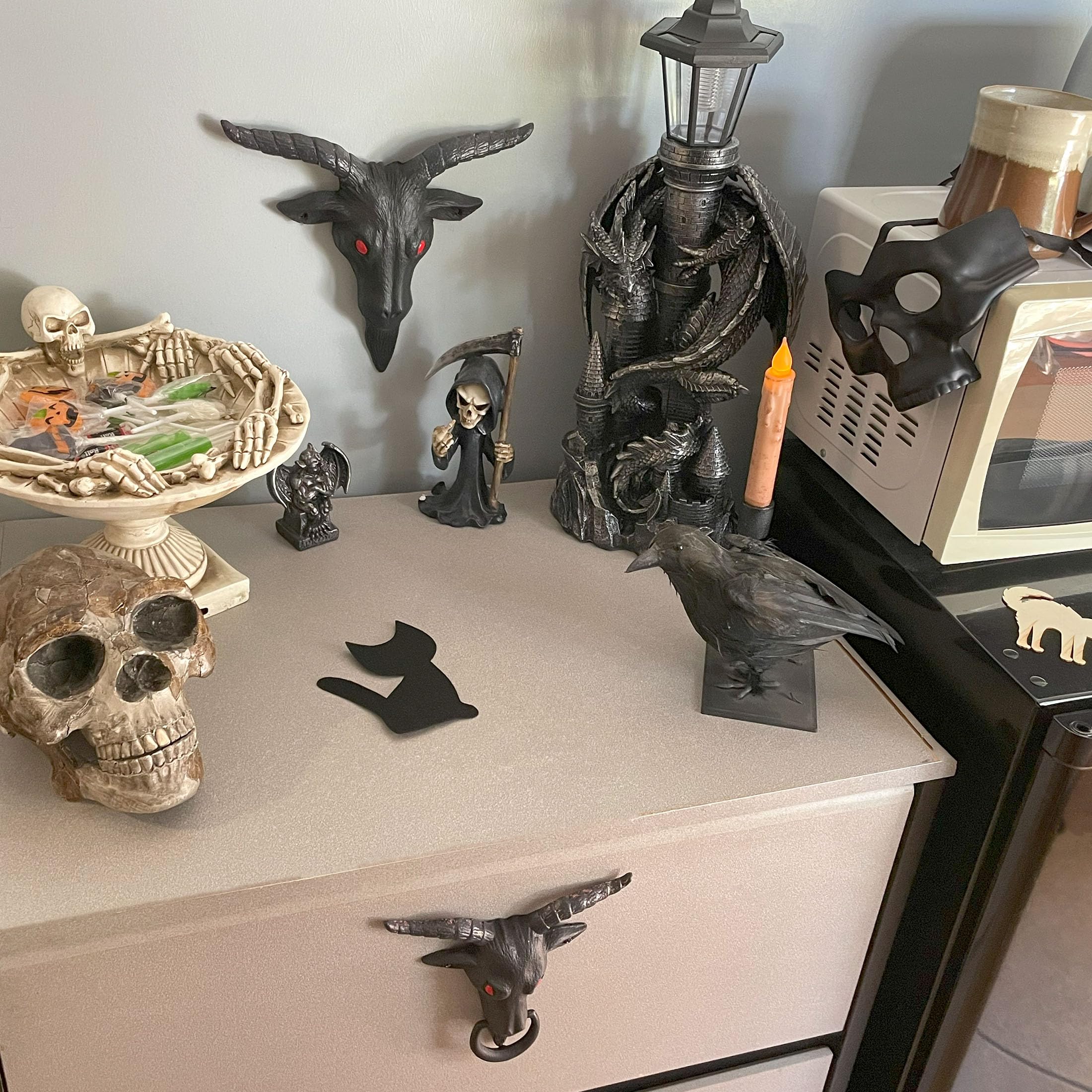 Baphomet Wandskulptur Aus Gusseisen – Schwarz, Rote Augen, 27,9 Cm, Gotische Deko Für Wohnzimmer & Arbeitszimmer
