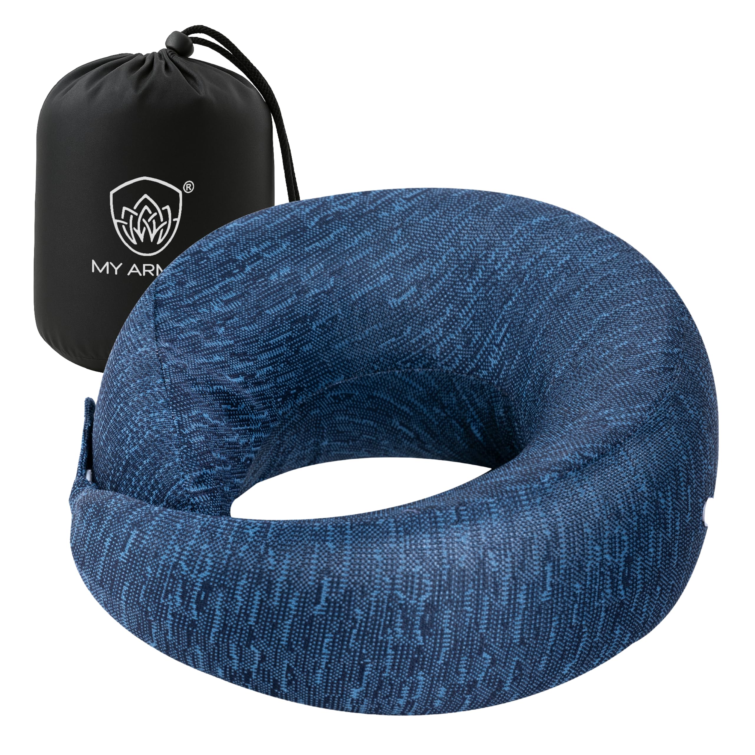 MY ARMOR Memory Foam Travel Neck Pillow for Flights, Car, Train, Variable Height Adjustment to Suit All Sleeping Positions, Breathable & Washable Cover, Blue-image-48