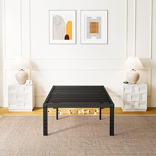 Miniatura 6 de ZIYOO Marcos de cama individuales, marco de cama con plataforma de 18 pulgadas, listones de acero resistente de 1000 libras, diseño antideslizante,