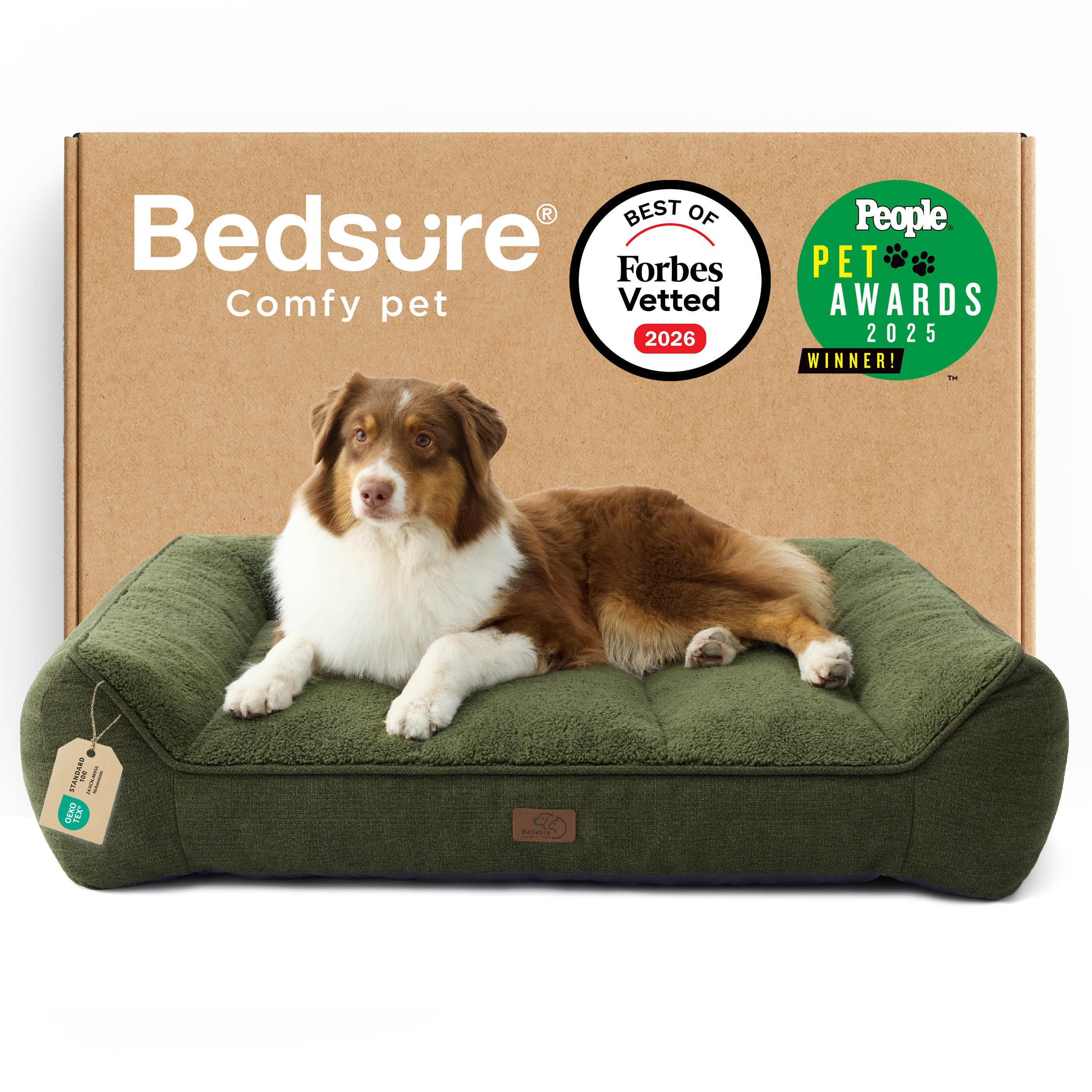 BEDSURE Hundebett Grosse Hunde, 89x63/96x71/106x76/122x89cm Dunkelgrau/Braun/Creme