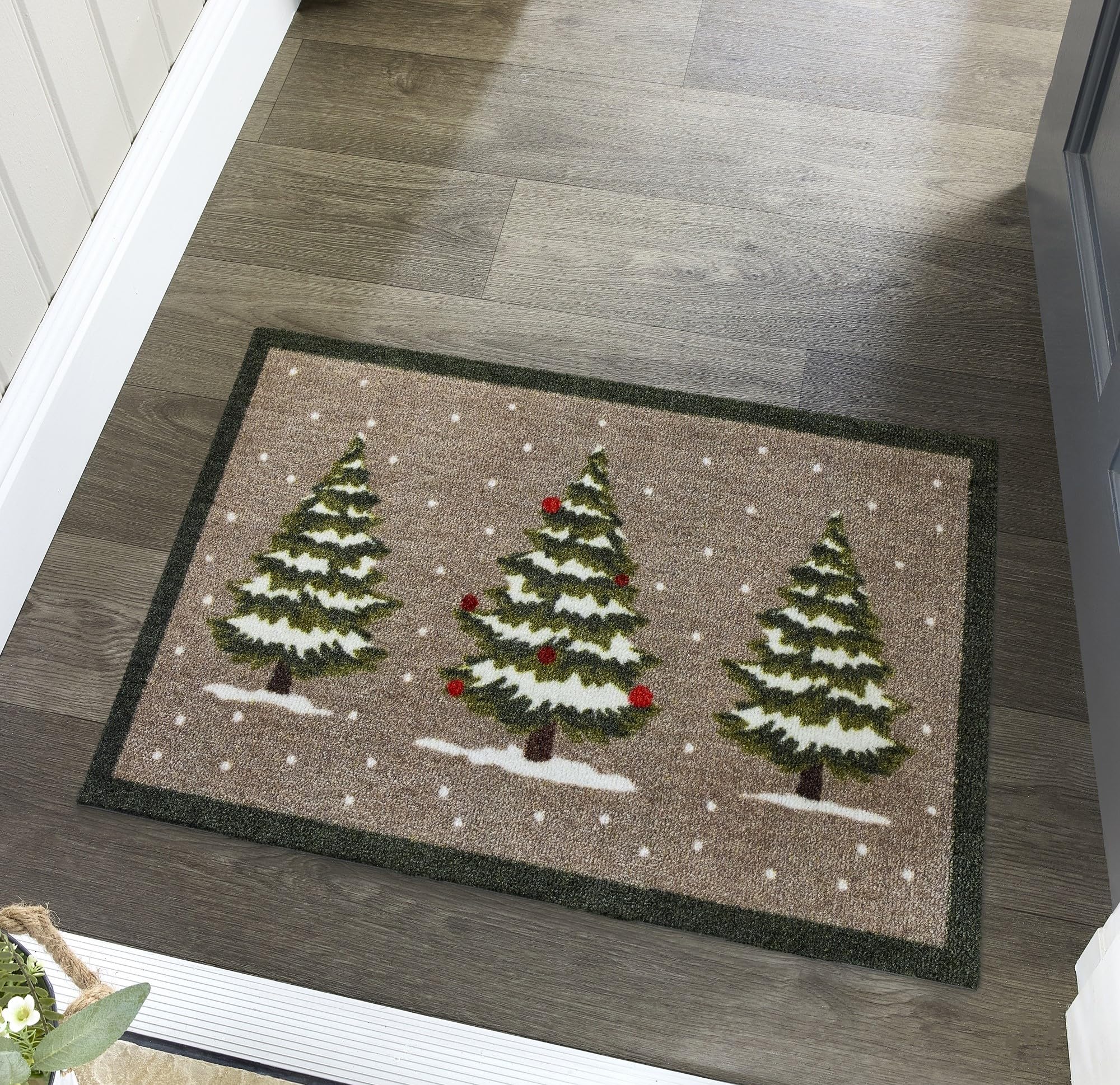 Washable Entryway Non-Slip Mat for Home Entrance Rug, Hallway Runner, Bathroom or Kitchen Easy Clean Durable Absorbent Stain Resistant Mud Mat My Winter Trees Beige Green, 50 x 75 cm (2'x2'5") โ image 1