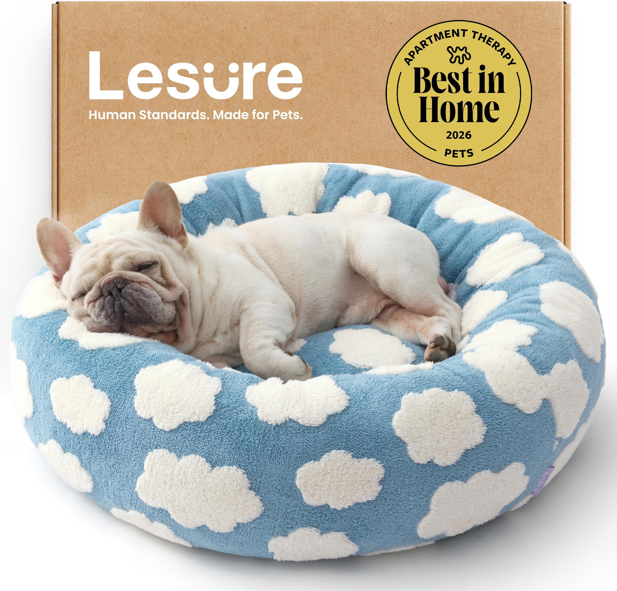 LE SURE Shown on TV Jacquard Donut Dog Beds Medium Sized Dog,Blue 30x30x8in | Orthopedic Calming Pet Bed Sofa, Original Design Pattern,Washable Cover,Cute Home Decor as Gift for Pet,Anti Slip Bottom