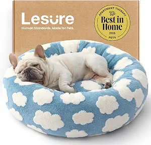 Le Sure Shown on TV Jacquard Donut Dog Bed, Medium, Blue 30x30x8 inches