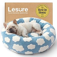 LE SURE lit donut jacquard pour chien de taille moyenne, bleu, 30 x 30 x 8 po