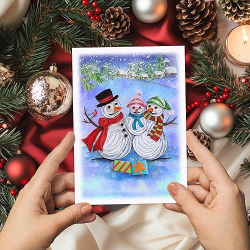Miniatura 2 de TUMYBee Tarjeta de Navidad con diseño de muñeco de nieve, 5 x 7 pulgadas, hecha a mano, temática de muñeco de nieve