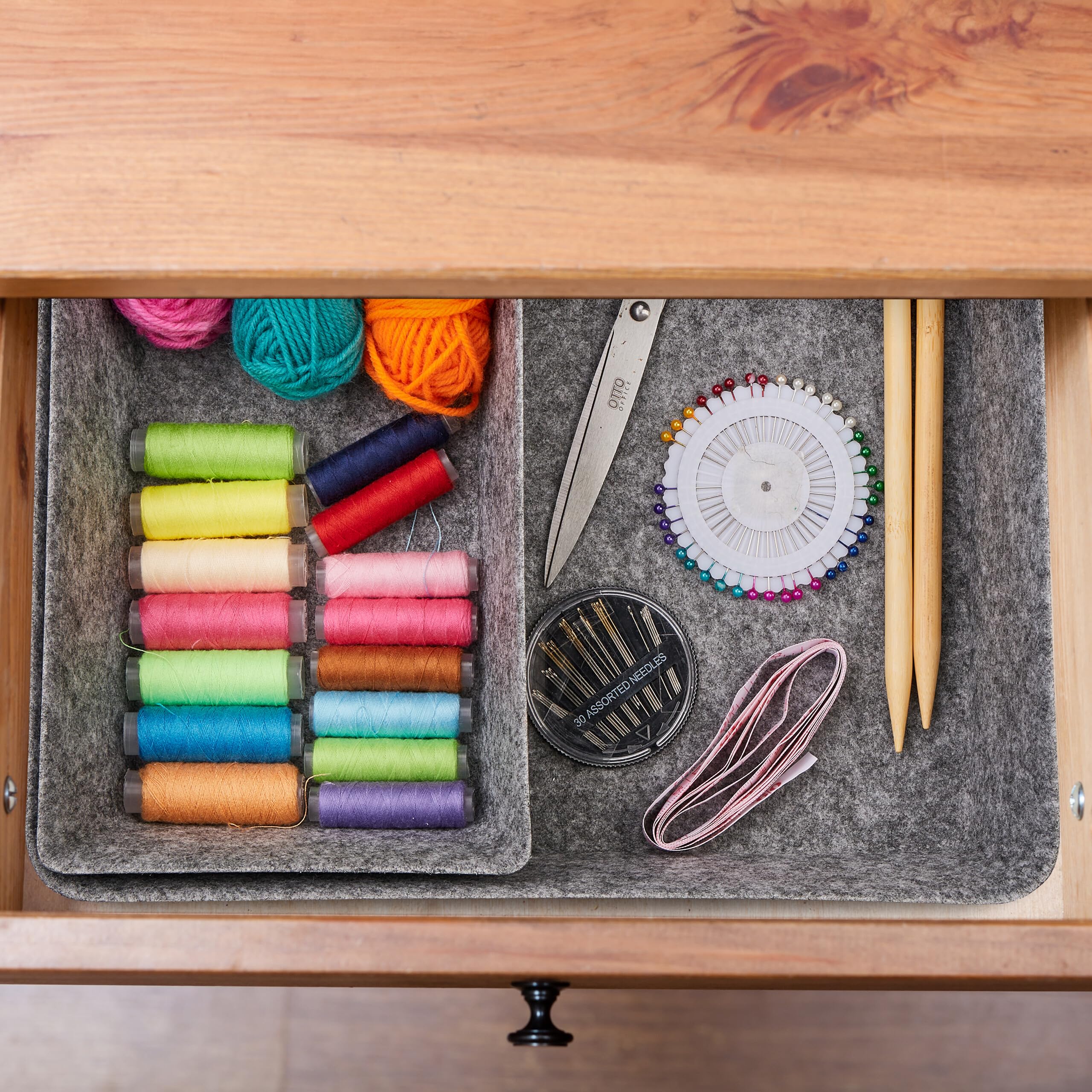 Relaxdays Organiseurs pour tiroirs, 4 Compartiments de Rangement pour Le Bureau, 3 Tailles, contenants en Feutre, Gris