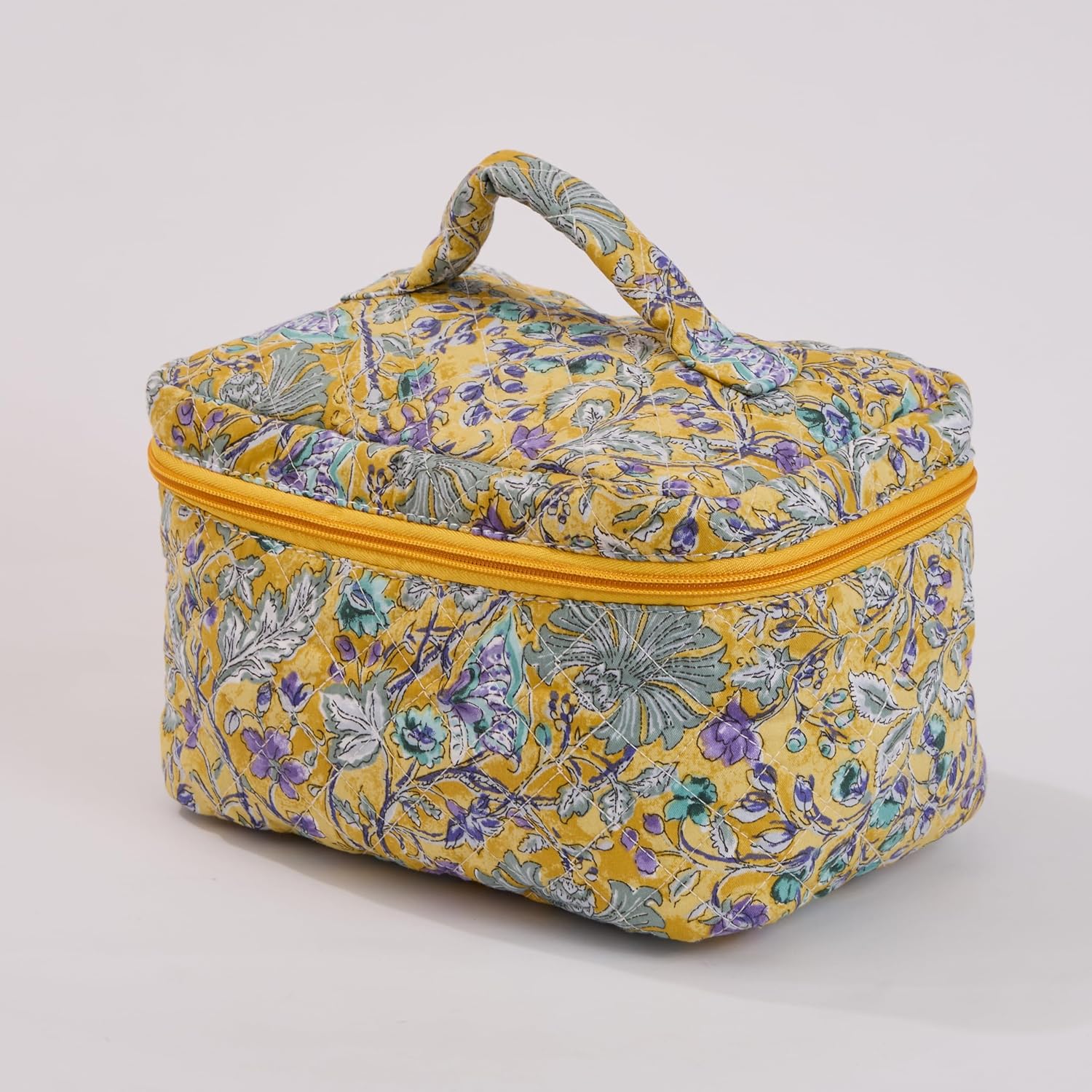 Watercolor Butterfly Quilted Cotton Cosmetic Zipper Pouch, Large Capacity Makeup Accessories Storage Bag for Women Girls, Aesthetic Coquette Travel Toiletry Organizer (Set of 3)