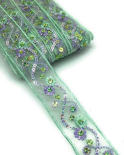 Miniatura 5 de CRAFTCURE Sari de diseñador bolywood encaje secuencia de borde de encaje en red de tejido para trajes de diseñador, decoración del hogar, materiales