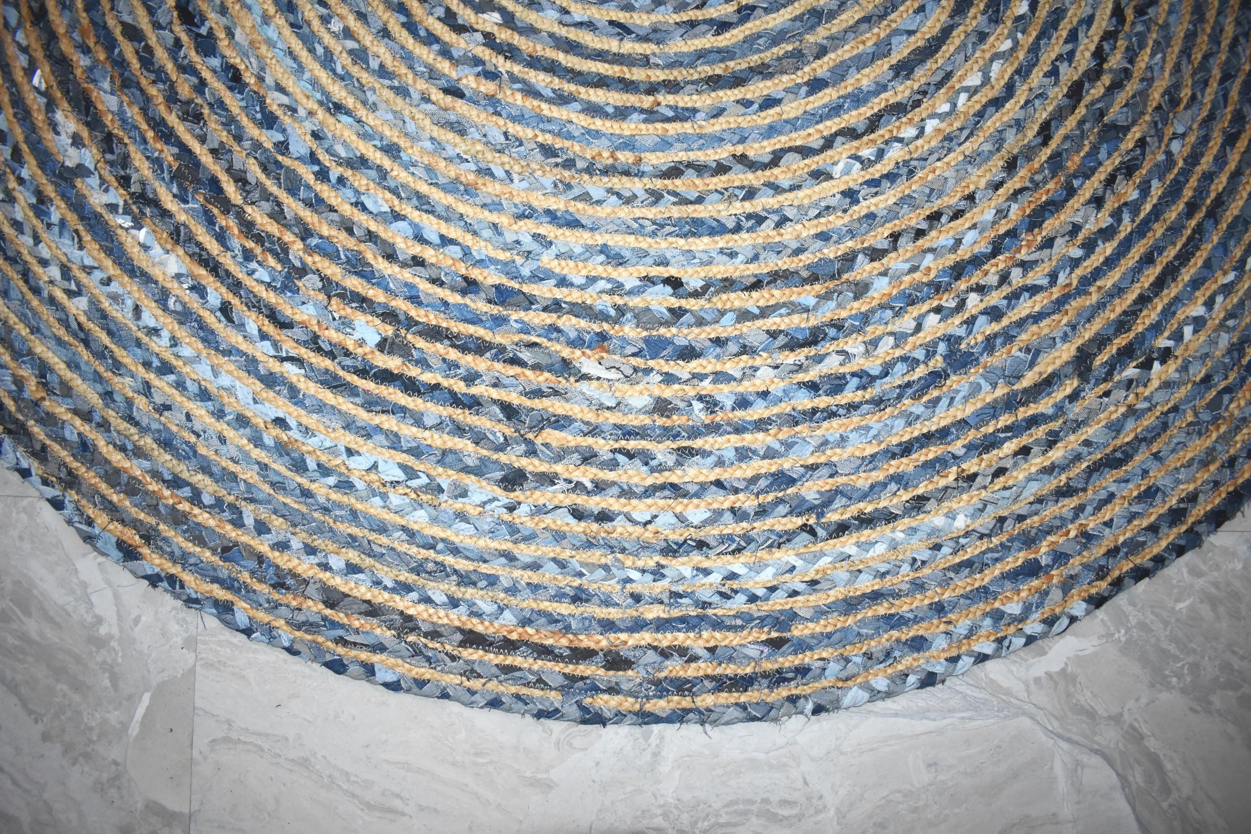 Dywan jutowy dżins, okrągły, ręcznie pleciony dywan do domu wiejskiego do salonu (150 x 150 cm)