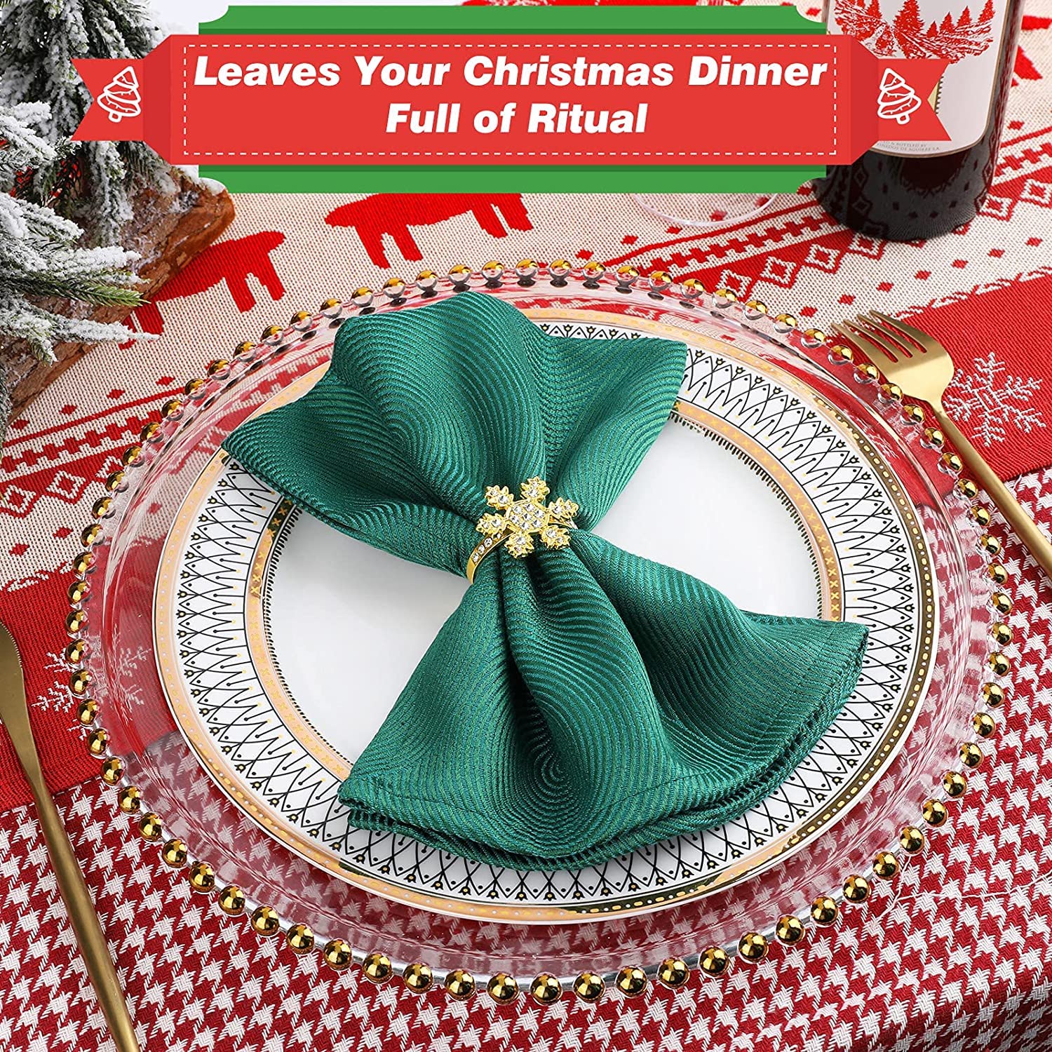 12 Portatovaglioli Natale KAHEIGN - Fiocco Di Neve Oro Con Strass - Foto 7