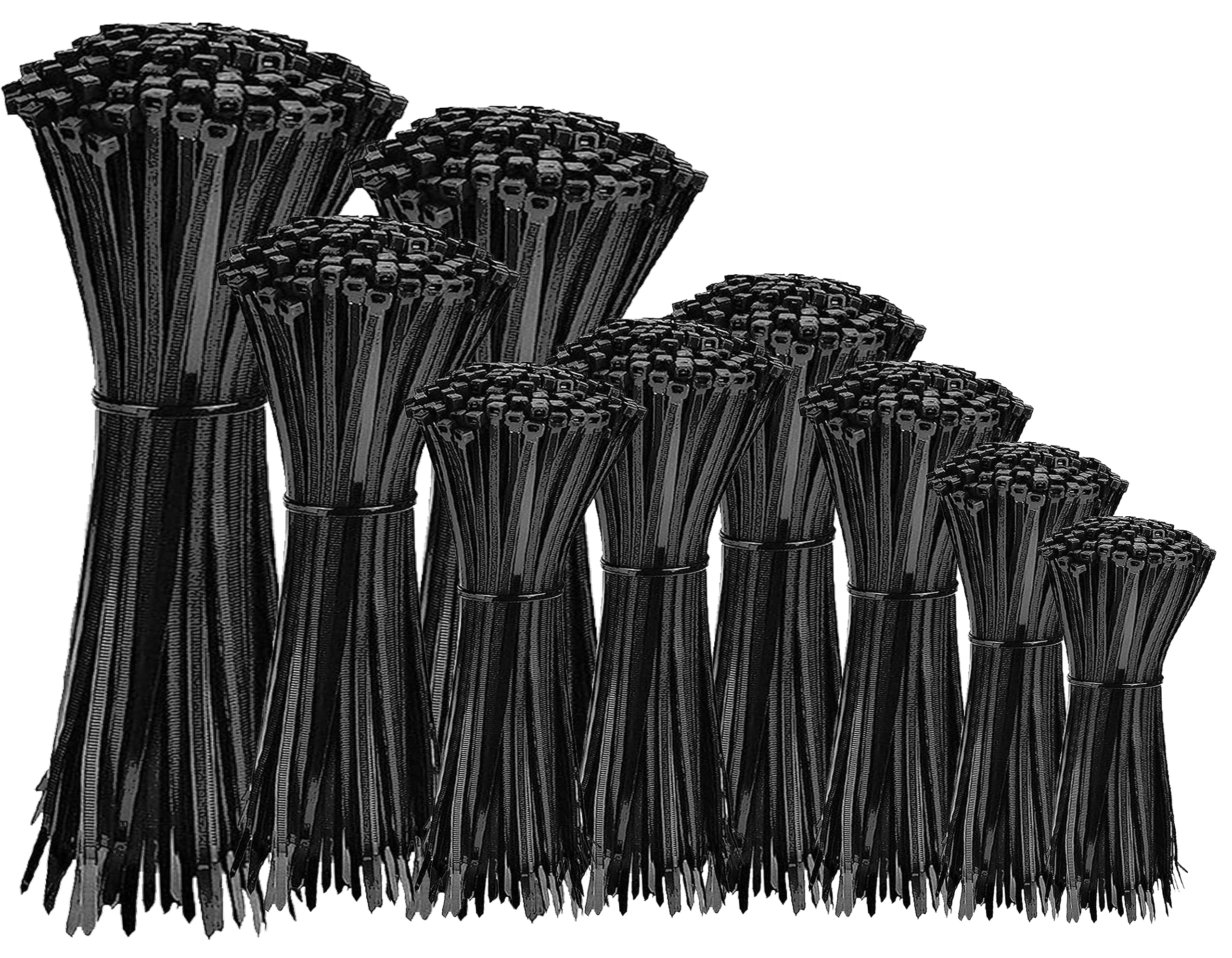 Cable Ties 1000pcs – 6 Sizes | Heavy Duty Zip Ties for Wire Management, Home, Office, Garage, and Outdoor Use | Tie Wraps – 6 Sizes (2.5x100mm, 2.5x150mm, 3.6x200mm, 4.8x200mm, 3.6x250mm, 3.6x300mm)