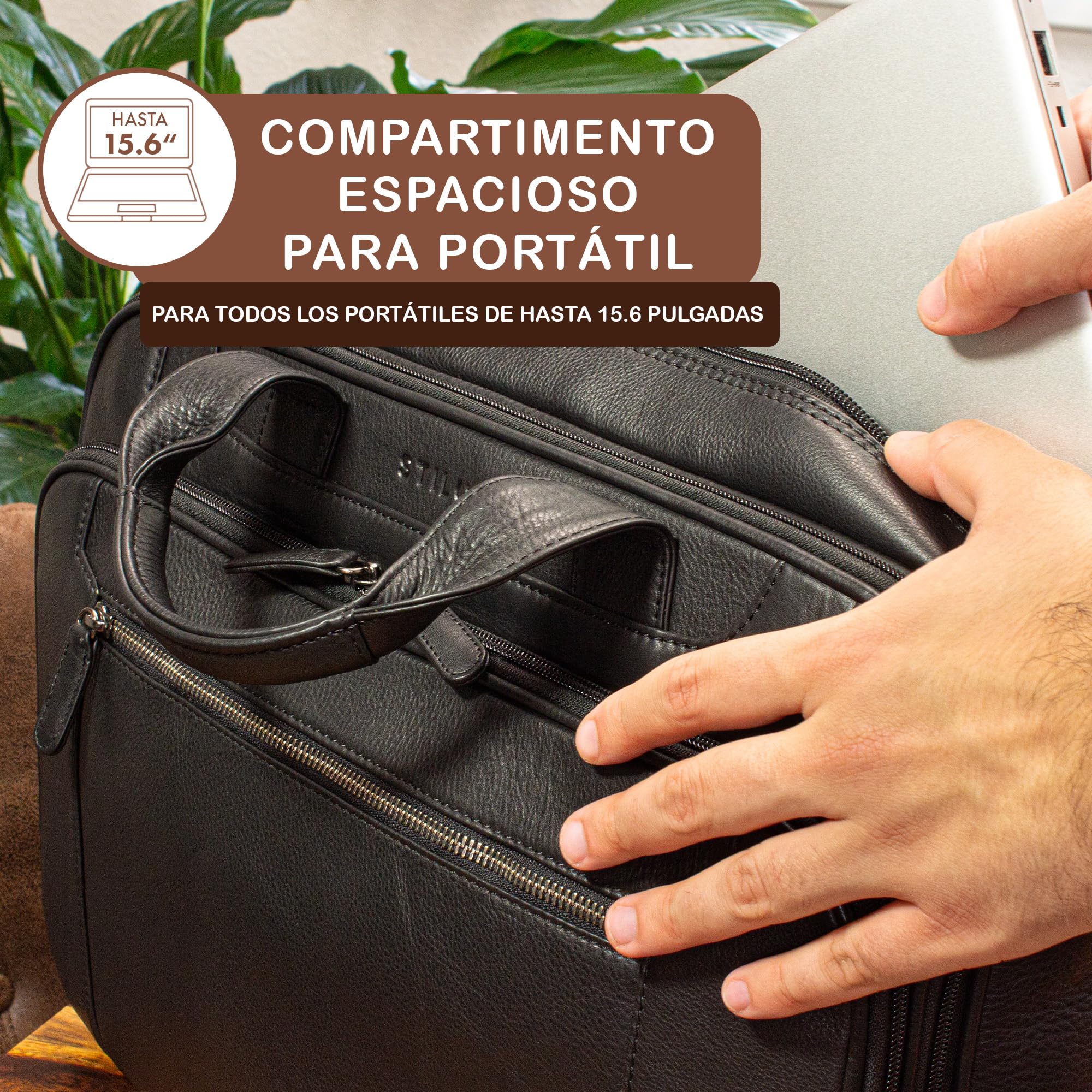 STILORD Maletín de Cuero para Hombre Cognac - Gran Bolso para Portátil de 15,6 Pulgadas - Bolso de Hombro Vintage de Cuero de Vaca Nelson