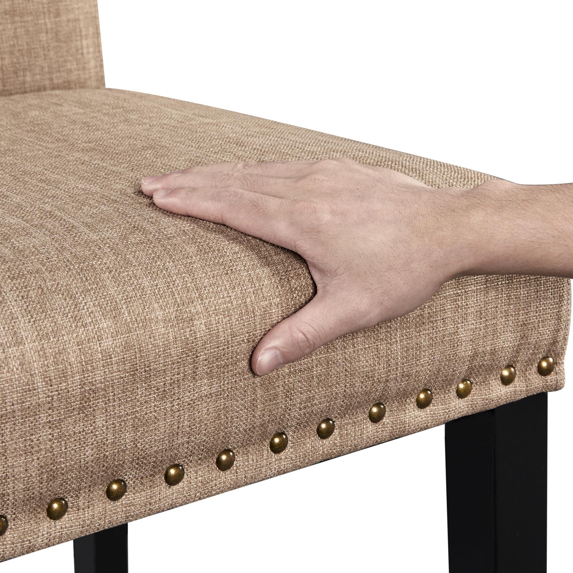 Yaheetech Esszimmerstühle 6er Set Küchenstuhl mit Hoher Rückenlehne, Khaki | Polsterstuhl bis 136 kg Belastbar, gepolsterte Sitzfläche aus Leinen, Beine aus Massivholz, für Küche und Esszimmer