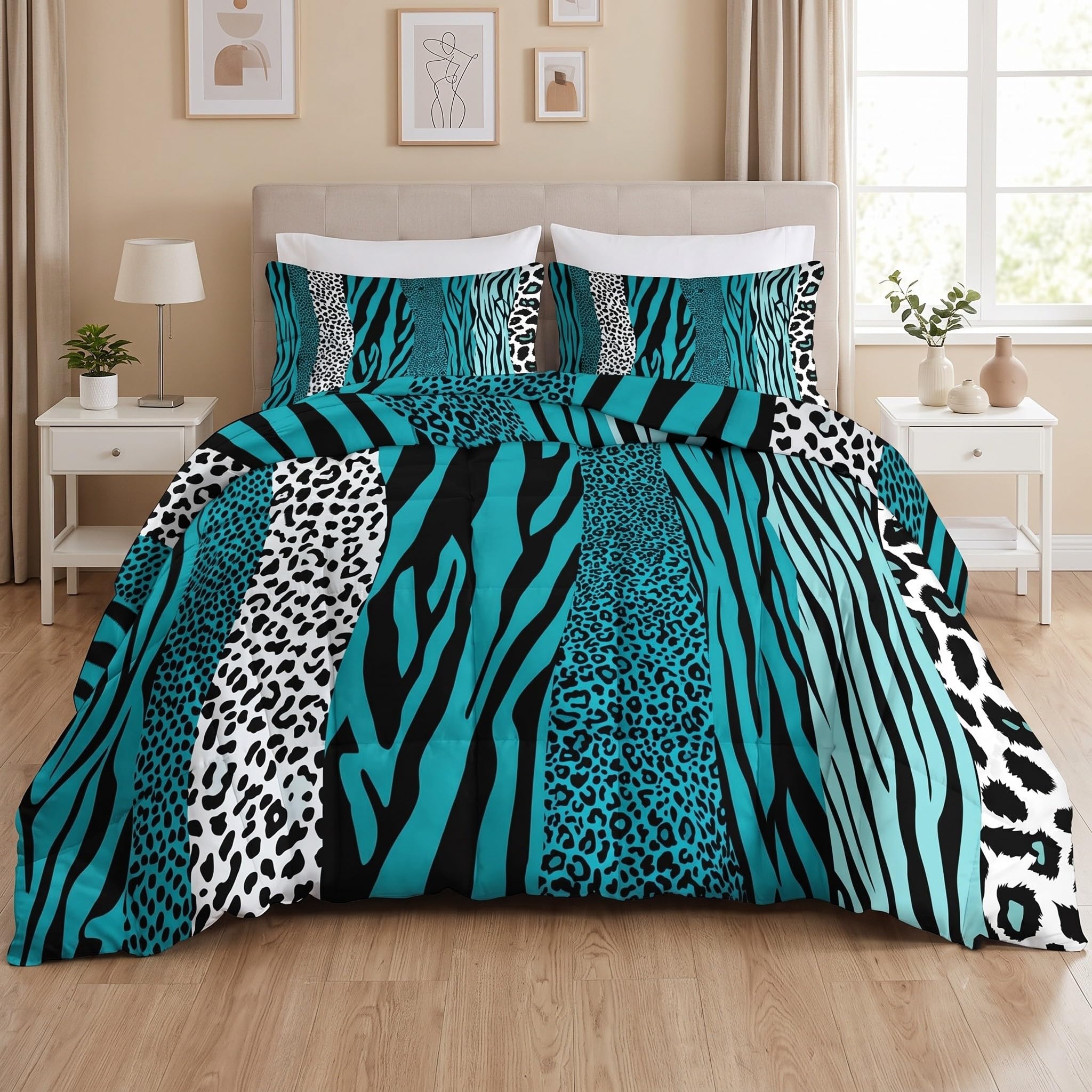 Niebieski Leopard Print Coverless Mały podwójny zestaw pościeli, 2 poszewki
