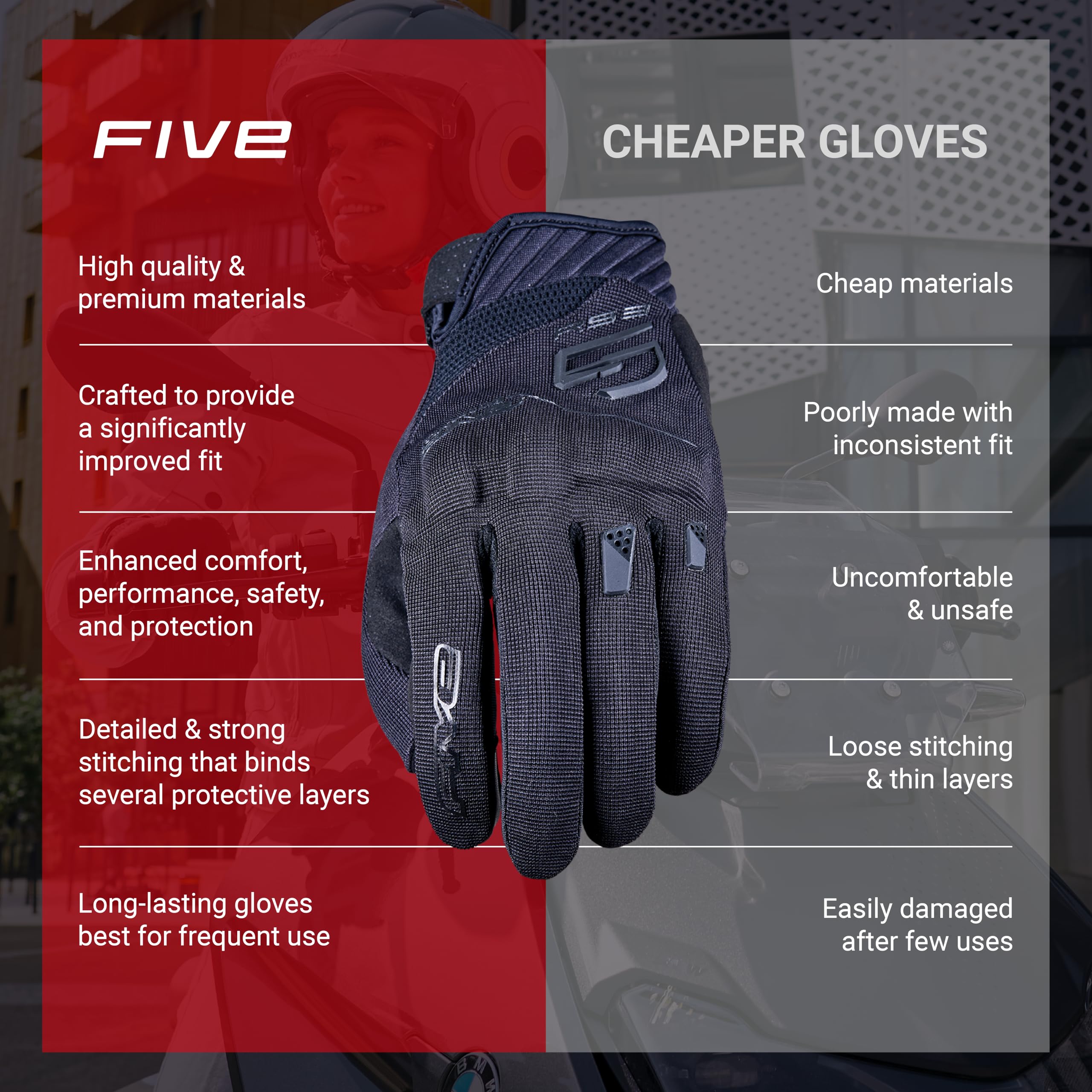 FIVE GLOVES RS3 Evo damskie rękawiczki motocyklowe dla kobiet, rękawiczki do jazdy na motocyklu, skuterze i innych, kwiat borealny/czarny, XS-XL