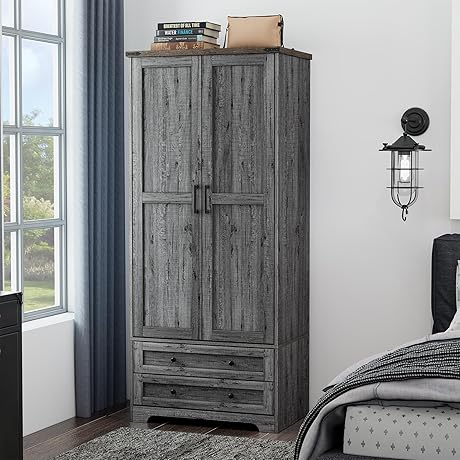 72" Wooden Armoire Wardrobe Closet: Fashionable Closet Organizer for Bedroom