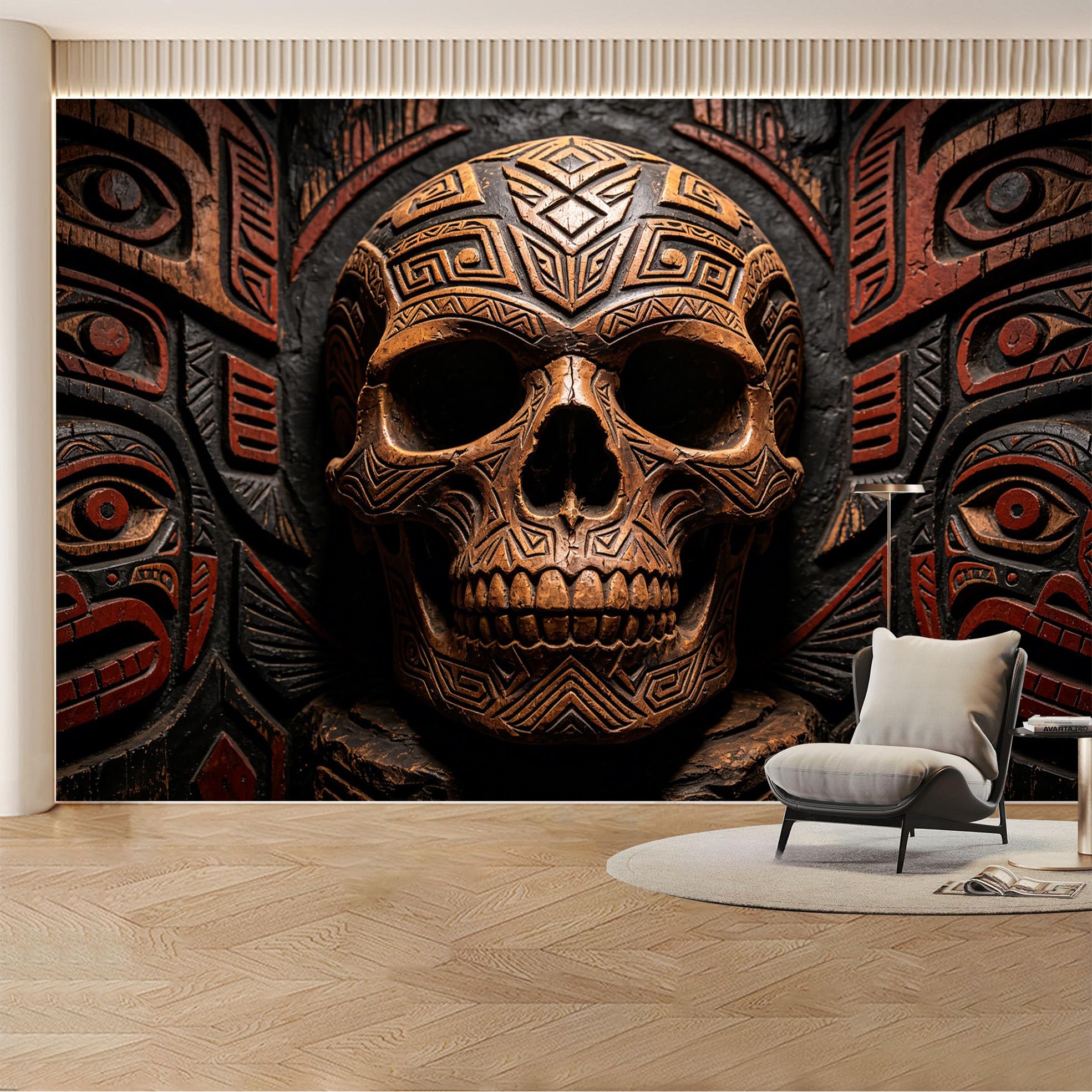 Custom Wall Mural Wallpaper Tribal Totem Carving Design Removable SelfAdhesive Large Photo for Living Room， Bedroom， Office