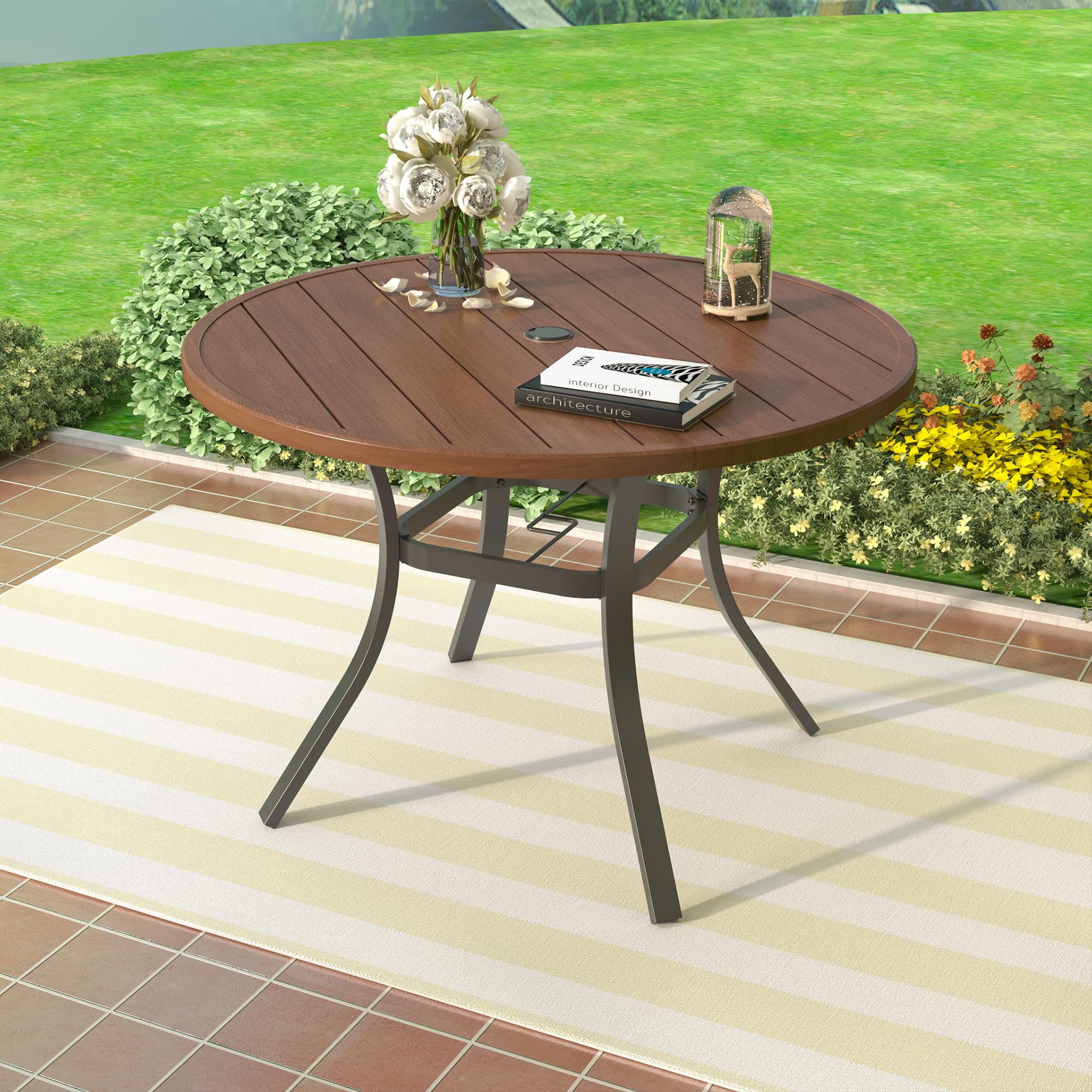 Nixtopia 41 Inch Steel Slatted Round Outdoor Table