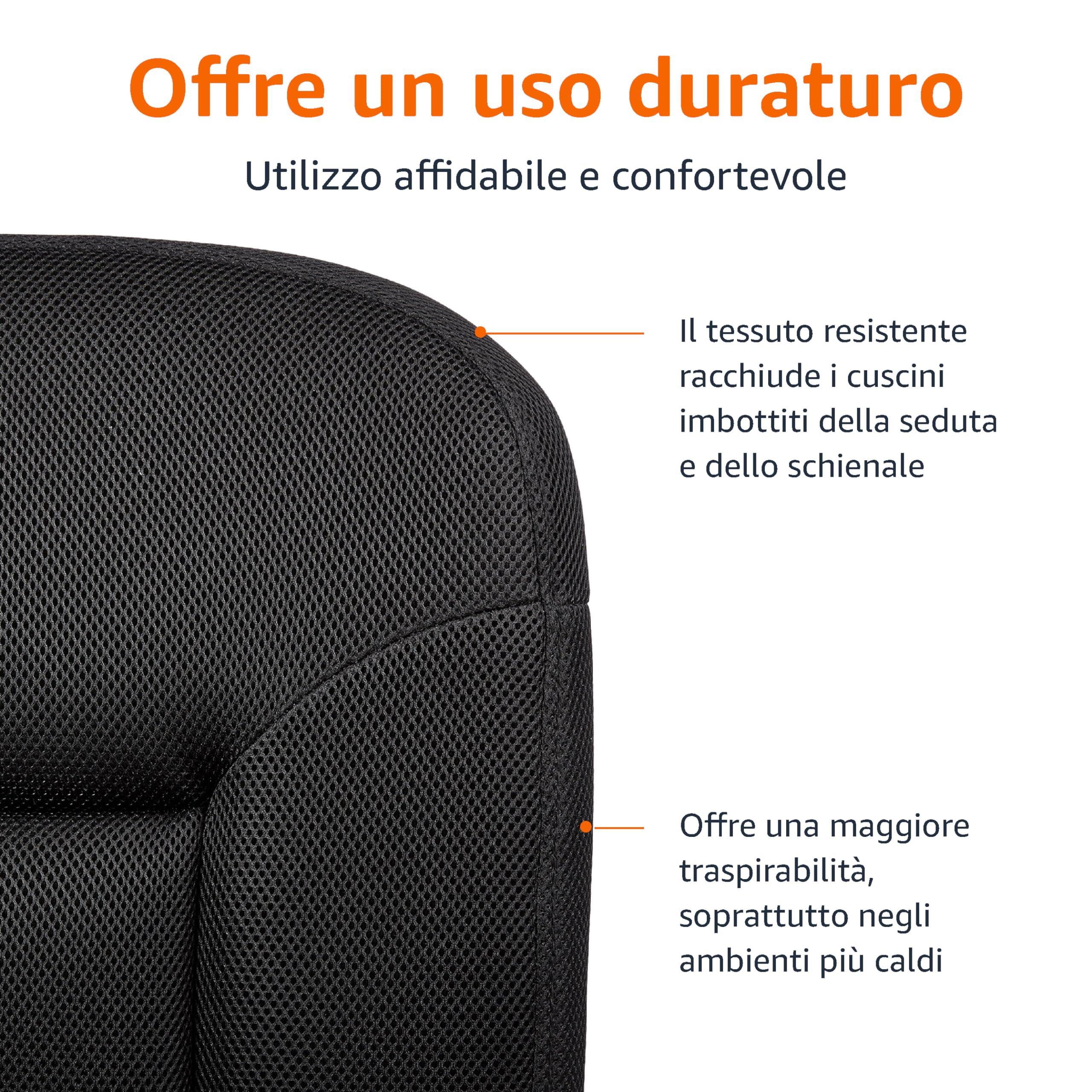 Amazon Basics Sedia da ufficio, da scrivania, con schienale imbottito, comoda per la schiena, altezza regolabile, facile montaggio, 64 x 47,5 x 87,5-98, nero