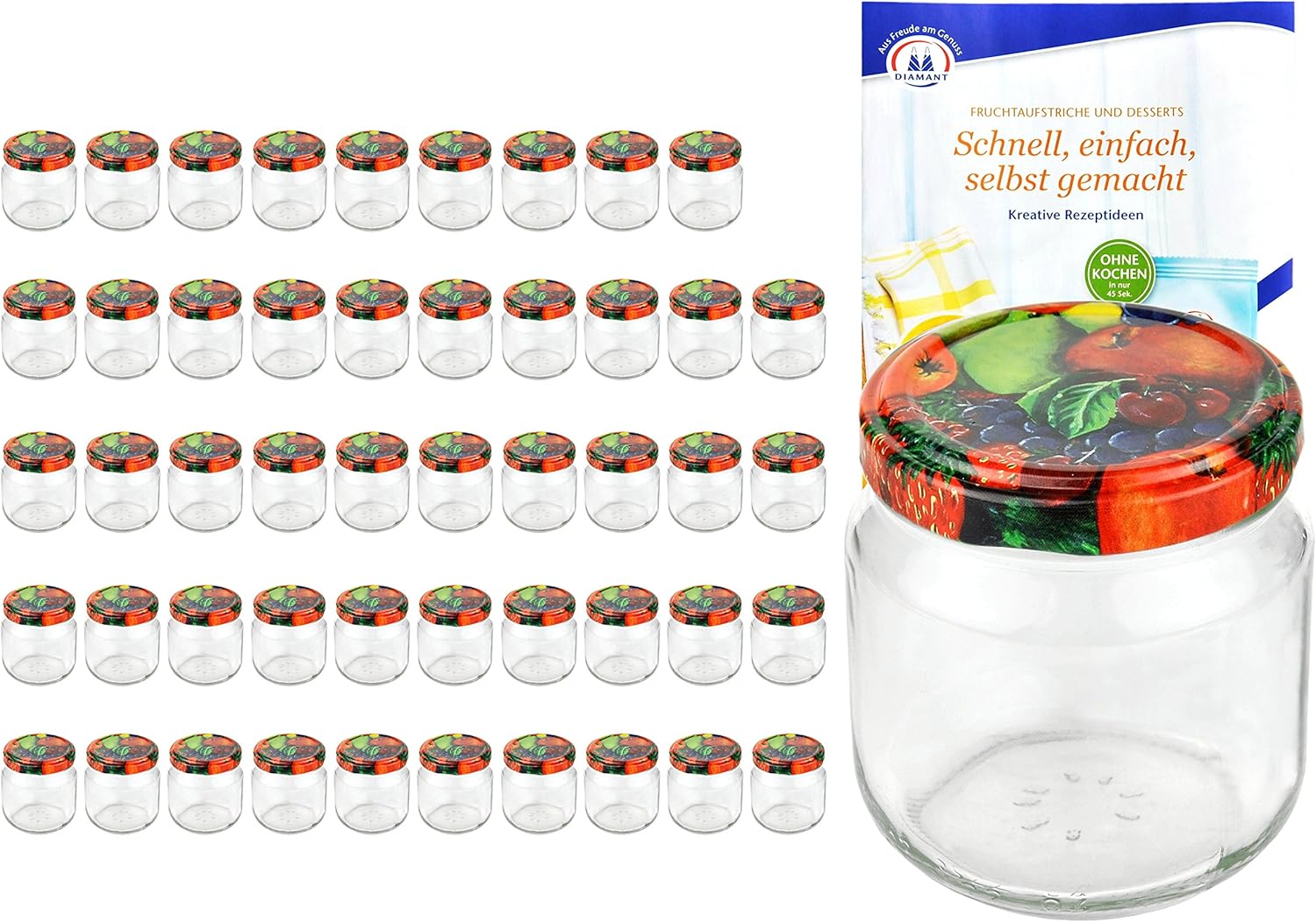 MamboCat Set van 40 weckpotten, 230 ml, met schroefdeksel Alpen, inmaakpotten 82 deksels met recept voor diamantsuiker, conserveren en steriliseren