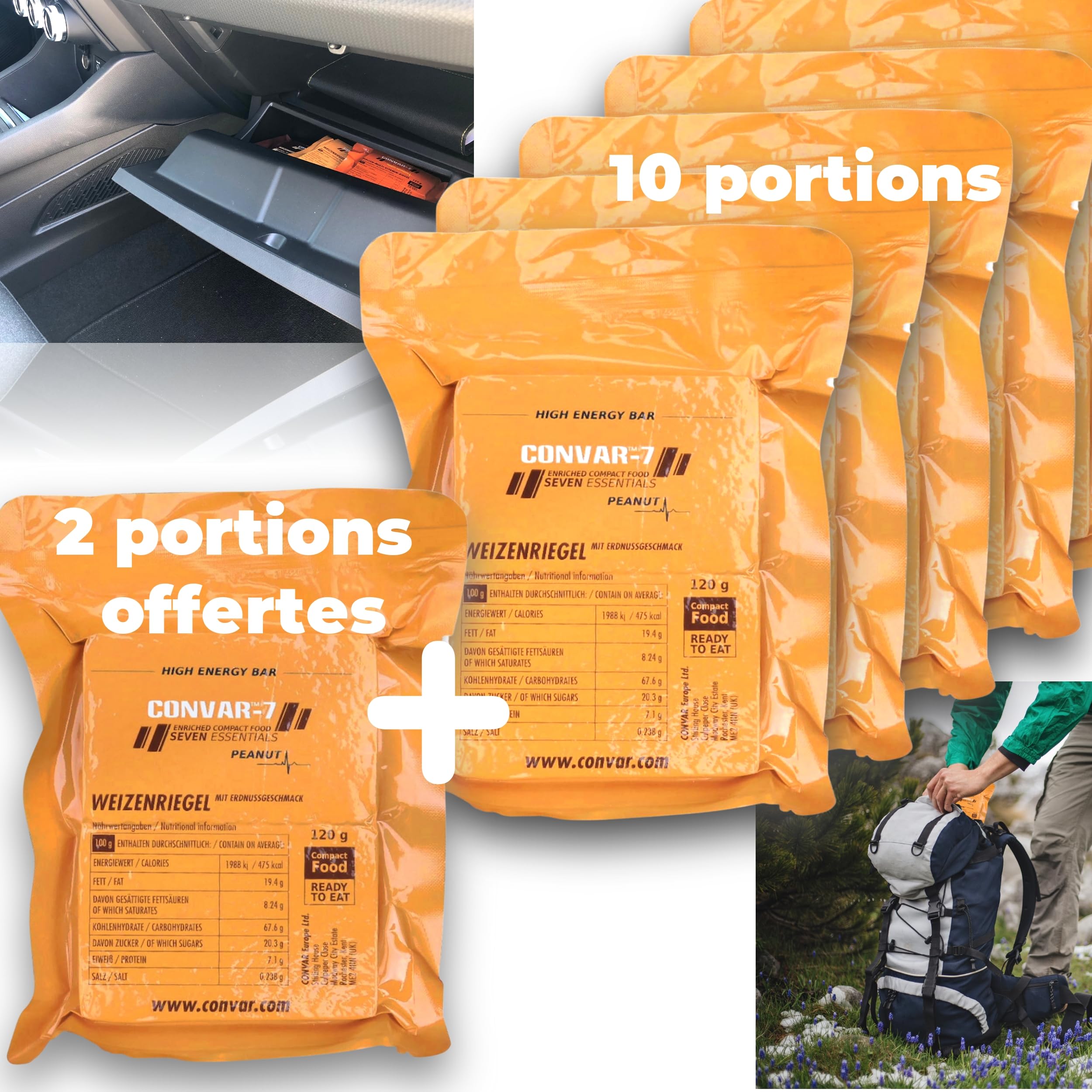 CONVAR-7 Pack Barretta energetica alle arachidi, per attività sportive e all'aperto, cibo di emergenza, razione di sopravvivenza. Gusto di arachidi, confezione compatta e lunga durata di conservazione