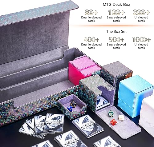 Miniatura 4 de Dmoicols Caja de cartas con 5 cajas pequeñas y tapete de juego, caja de almacenamiento de cartas grande de cuero de alta calidad con capacidad para